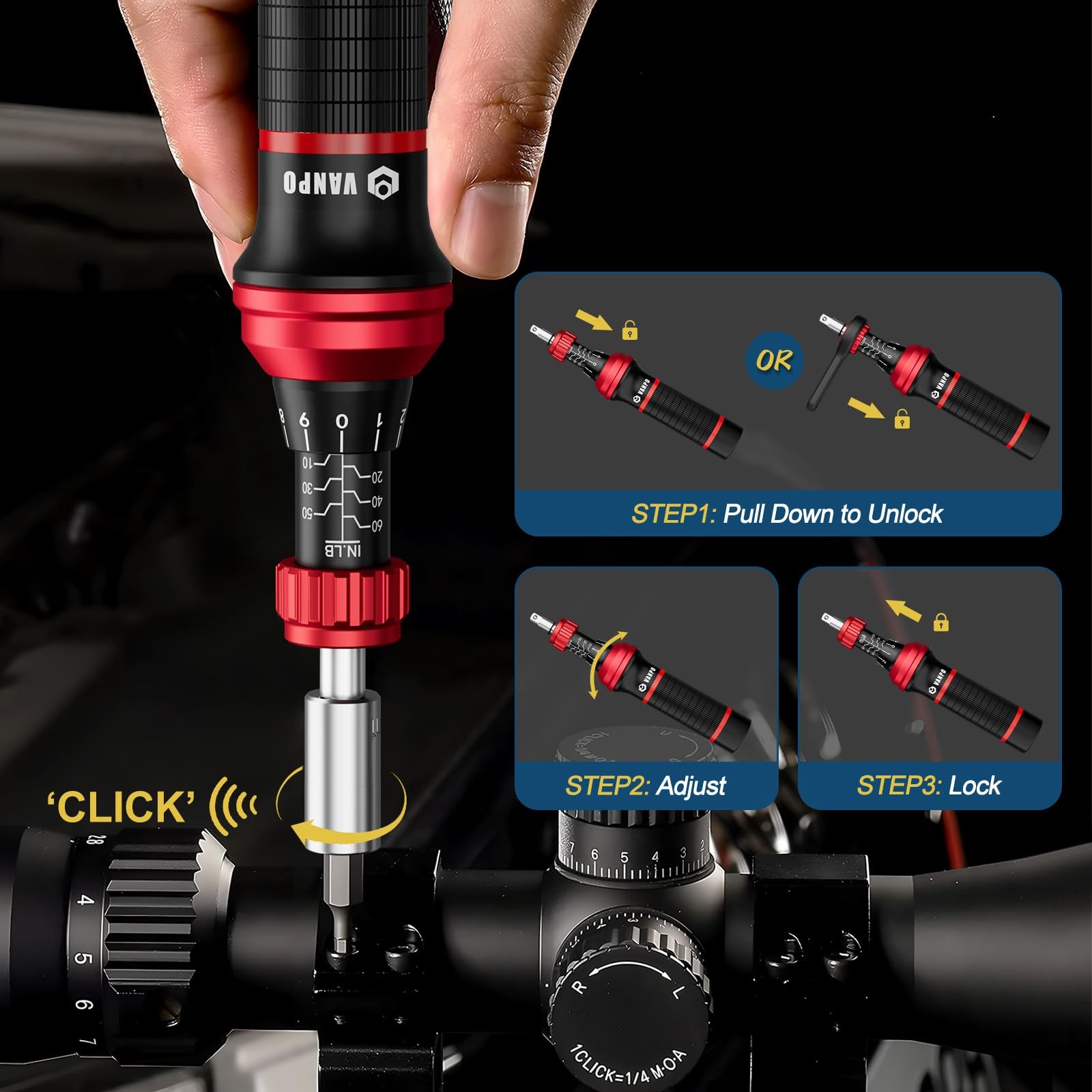 VANPO Torque Screwdriver Set, 10–60 in-lb, 64 Pcs 10-60 in.lb 64 Pcs, Black