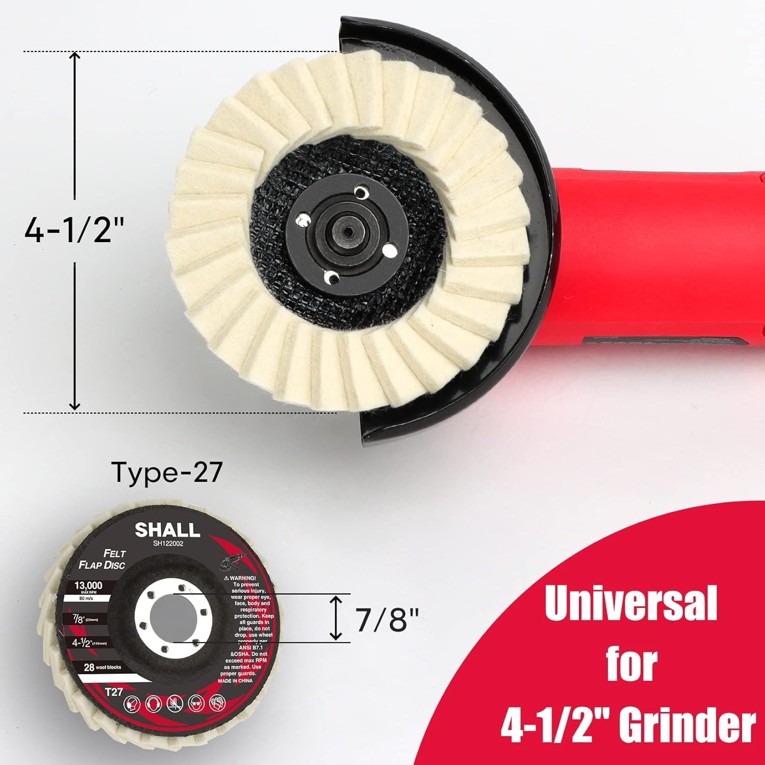 6-Pack Wool Felt Flap Discs 4-1/2&Prime; for Angle Grinders | Ultra-Fine Grit Buffing