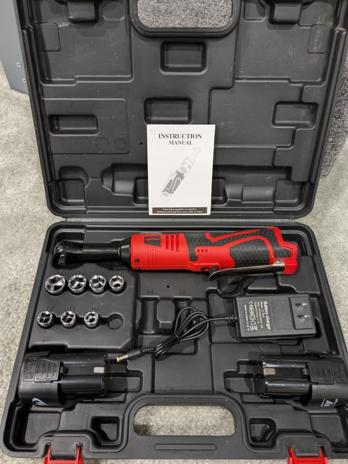 Electric Ratchet Wrench 550 RPM Cordless 3/8&Prime; 18V Power Tool Variable Speed Red