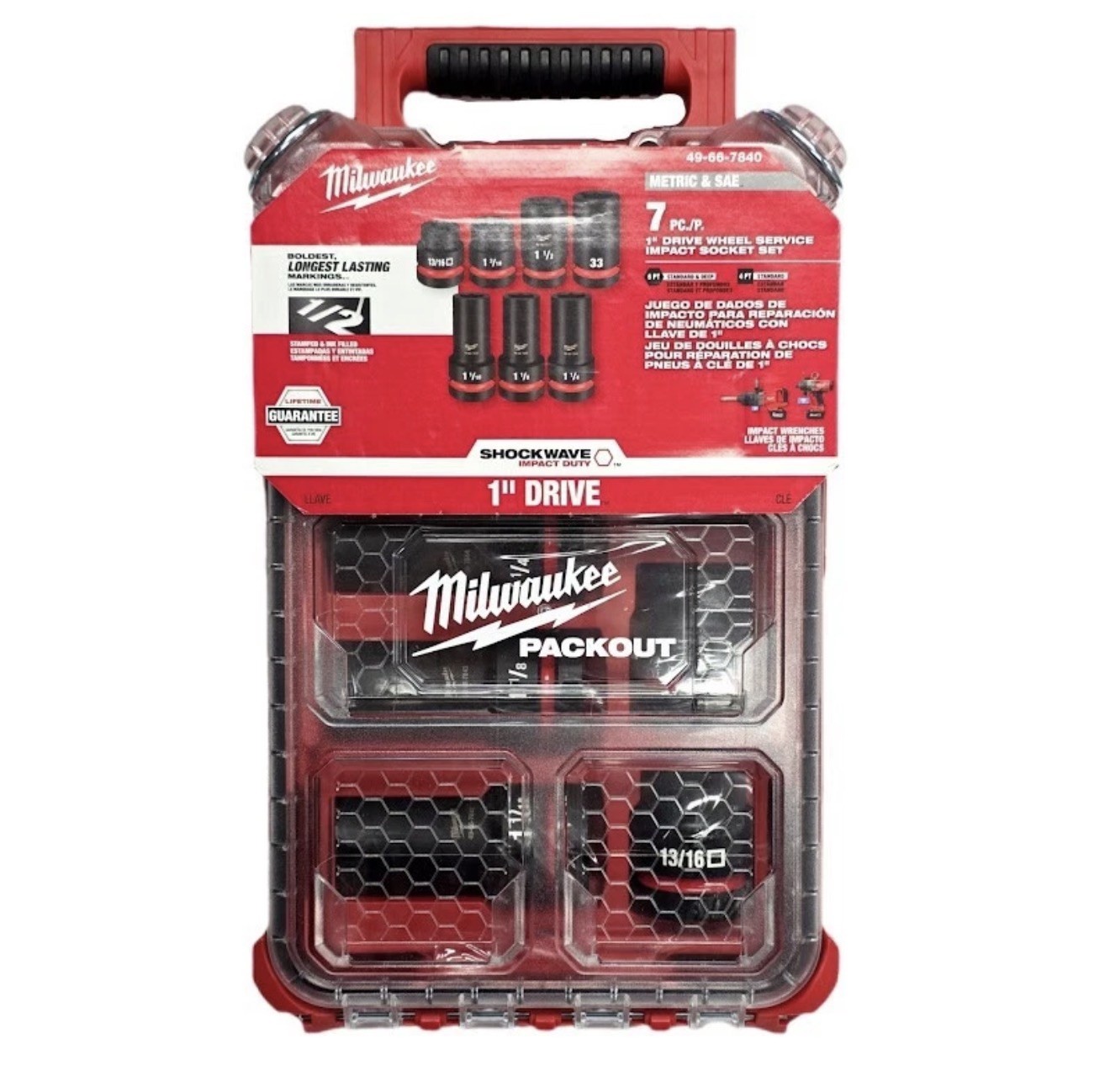 Milwaukee 49-66-7840 SHOCKWAVE Impact Duty 1 in Drive 7 Piece Socket PACKOUT Set