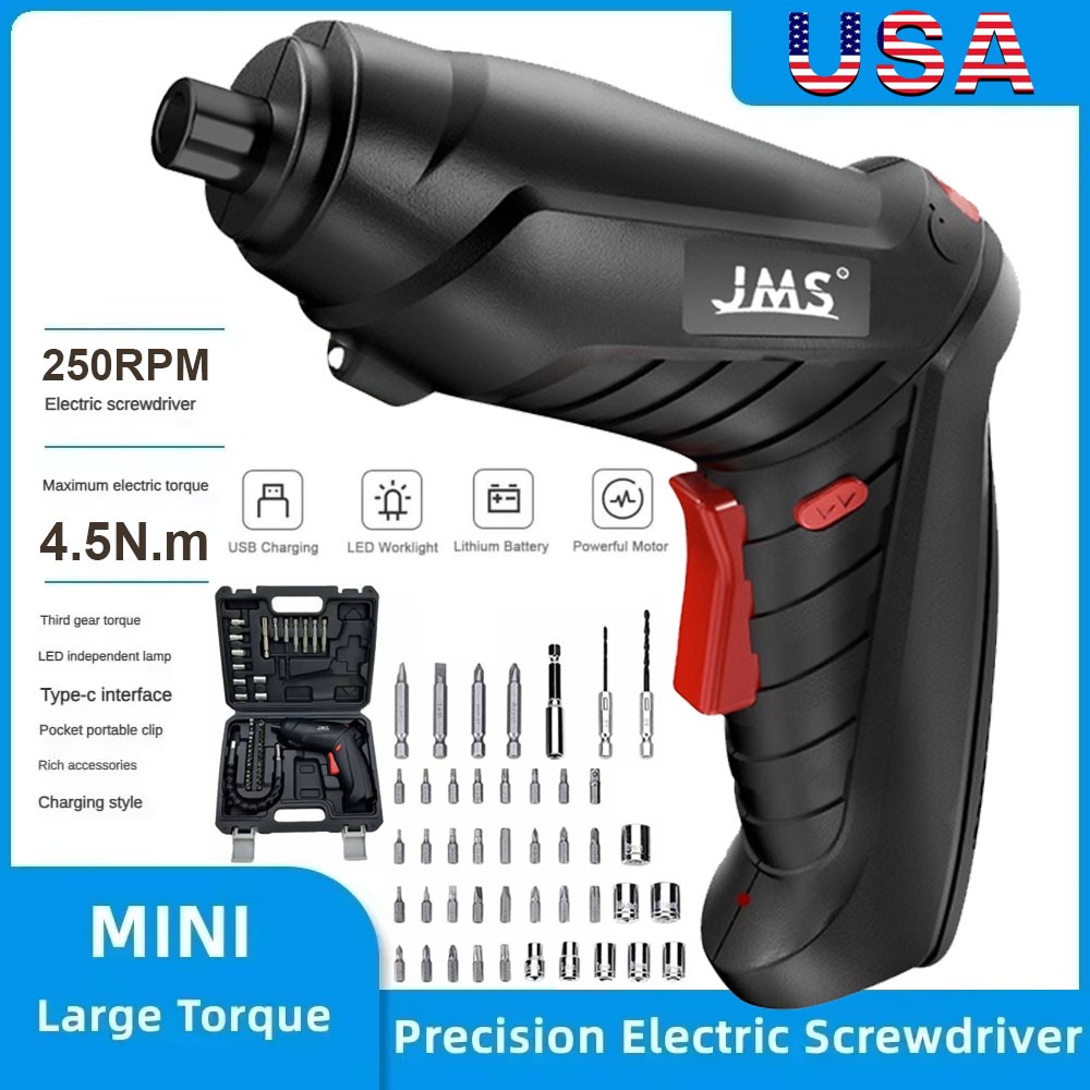 Electric Screwdriver Mini Drill Set Rechargeable 3.6V 4.5N.m Torque with 47 Bits