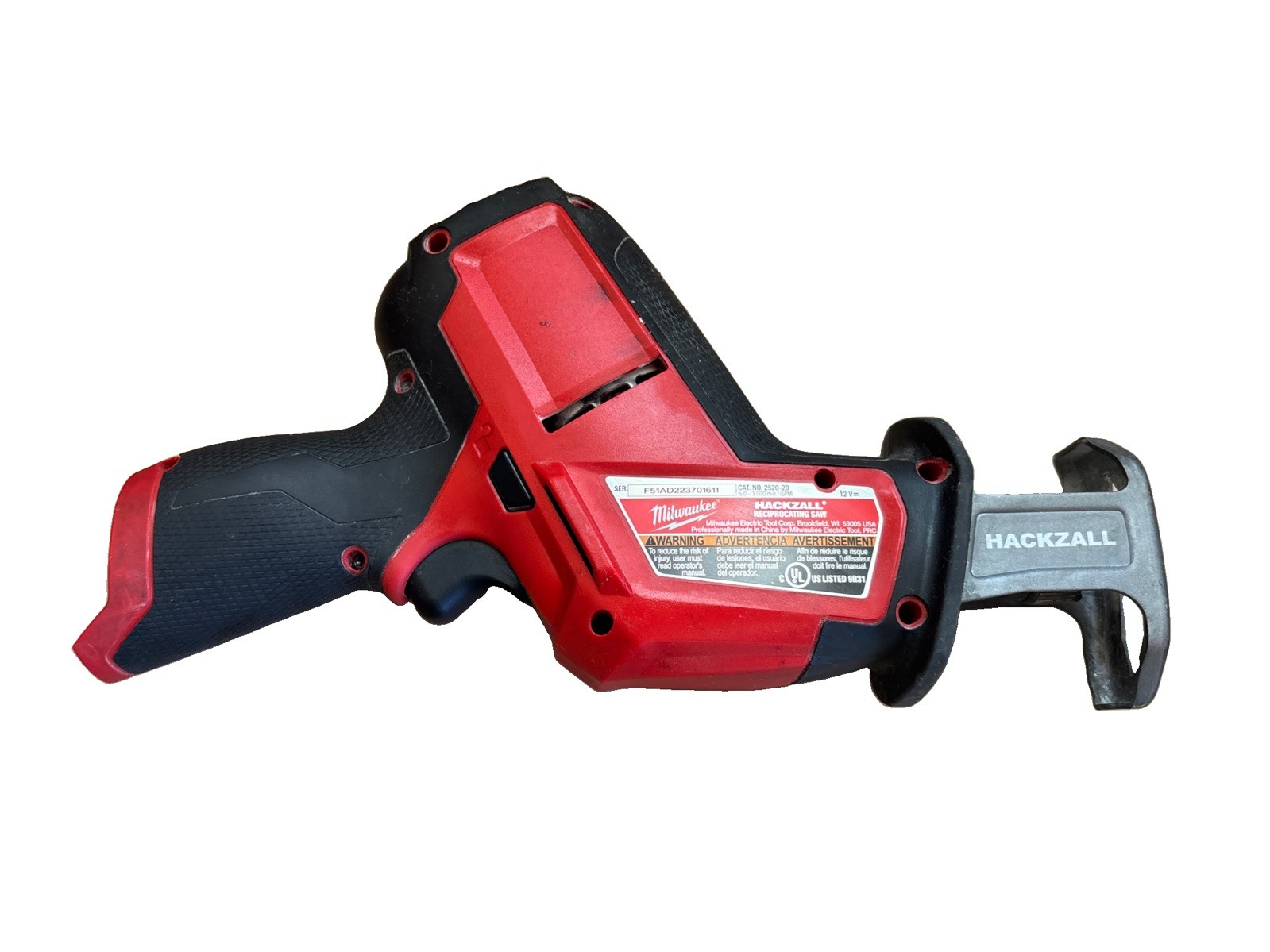 Milwaukee 2520-20 M12 FUEL Brushless HACKZALL Reciprocating Saw. Lightly Used