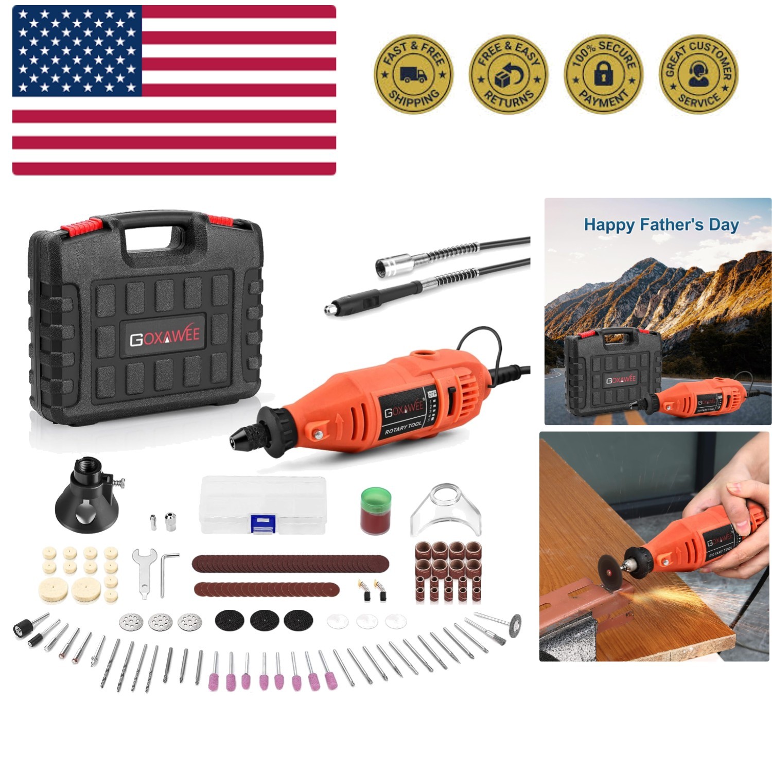 Rotary Tool Kit with Keyless Drill Chuck and Flex Shaft, Variable Speed Elect…