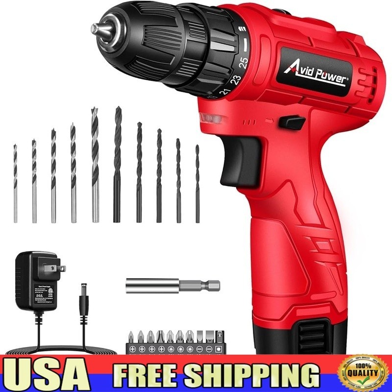 12V Electric Drill 22N·m Torque 1400 RPM Lithium Battery Keyless Chuck LED Light