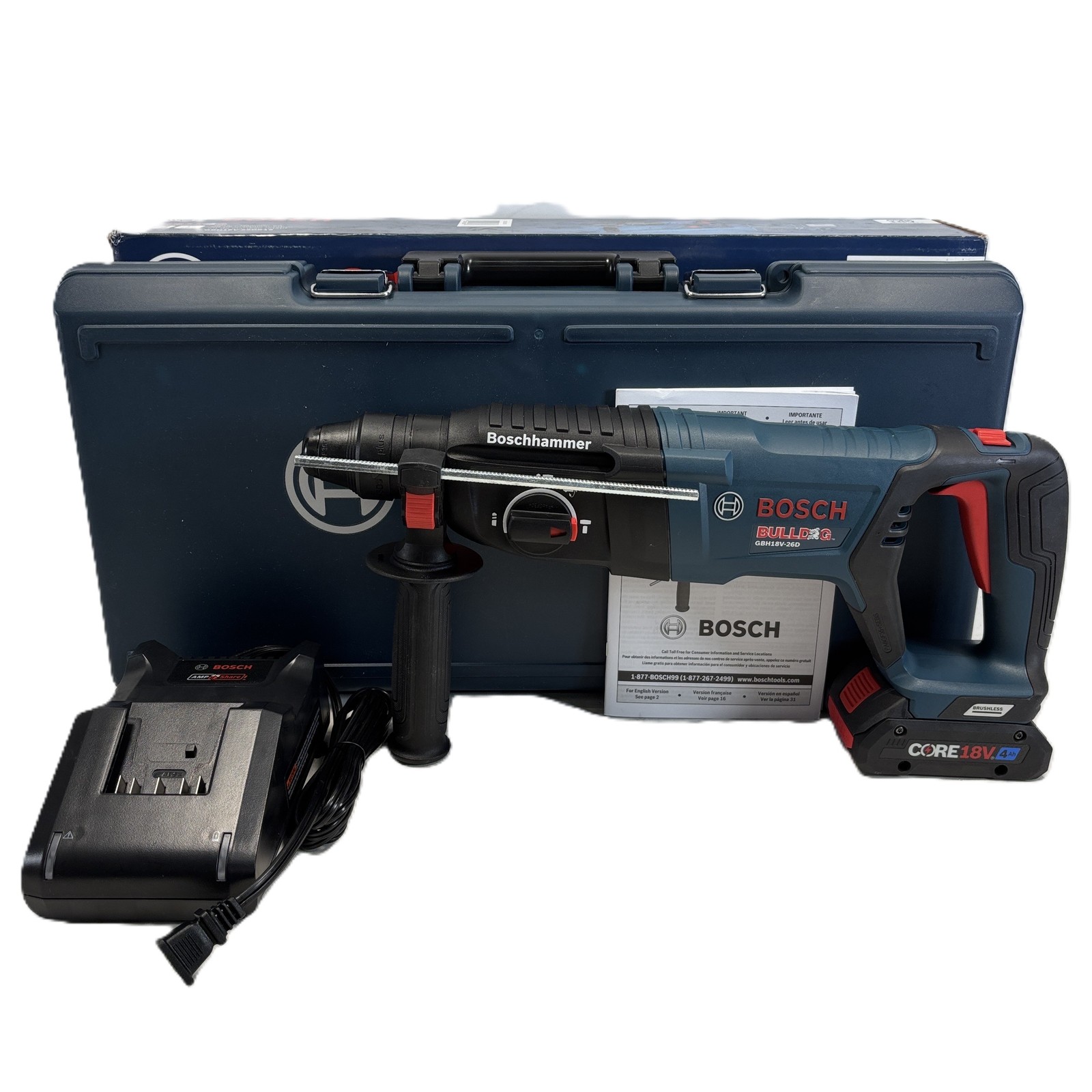 Bosch GBH18V-26D 18V Brushless Cordless Bulldog 1&Prime; SDS Plus Rotary Hammer Kit