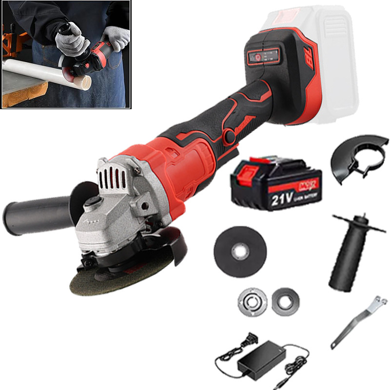 Brushless Cordless Angle Grinder with 21V Battery Charger & Cutting Disc Power