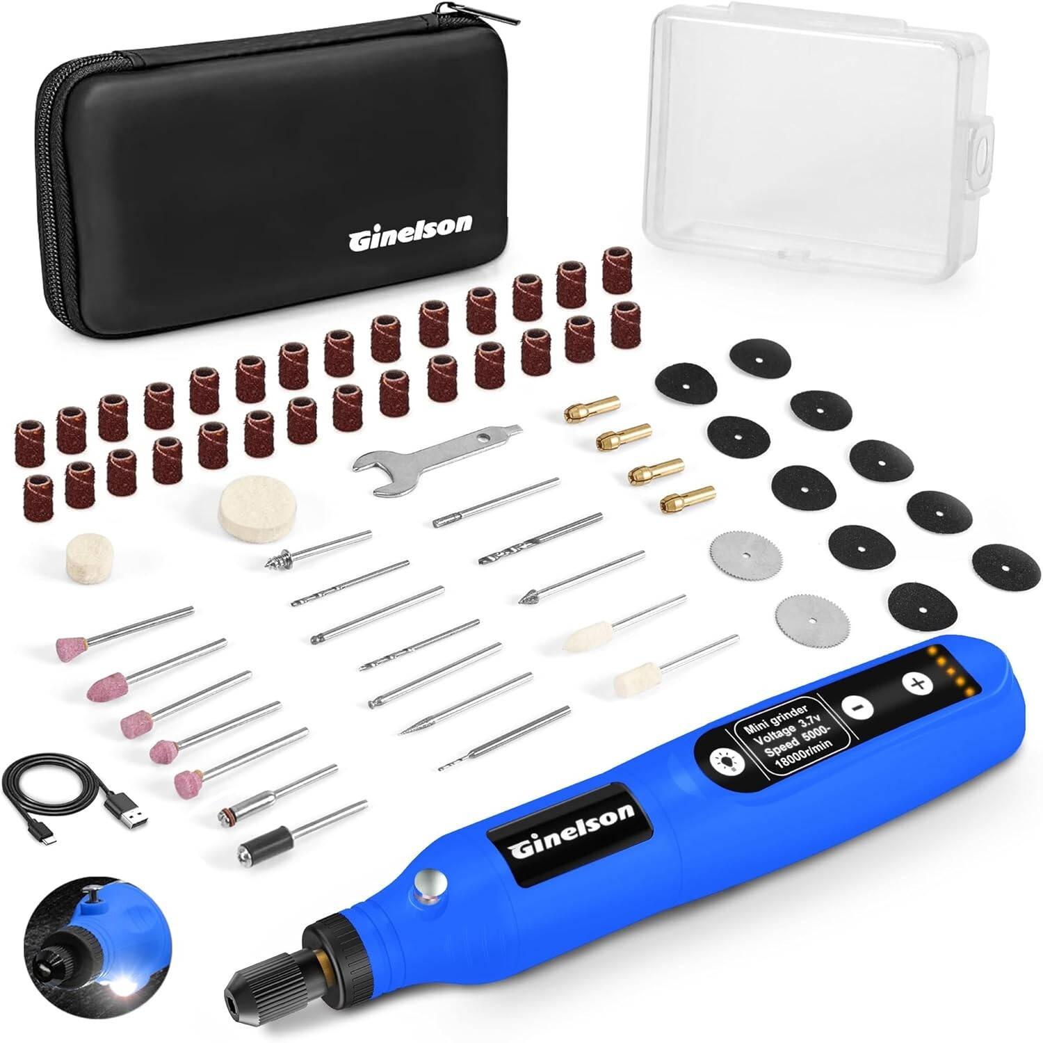 Cordless Rotary Tool Kit 3.7V 5-Speed USB-C & 70 Accessories 2000mAh DIY Project