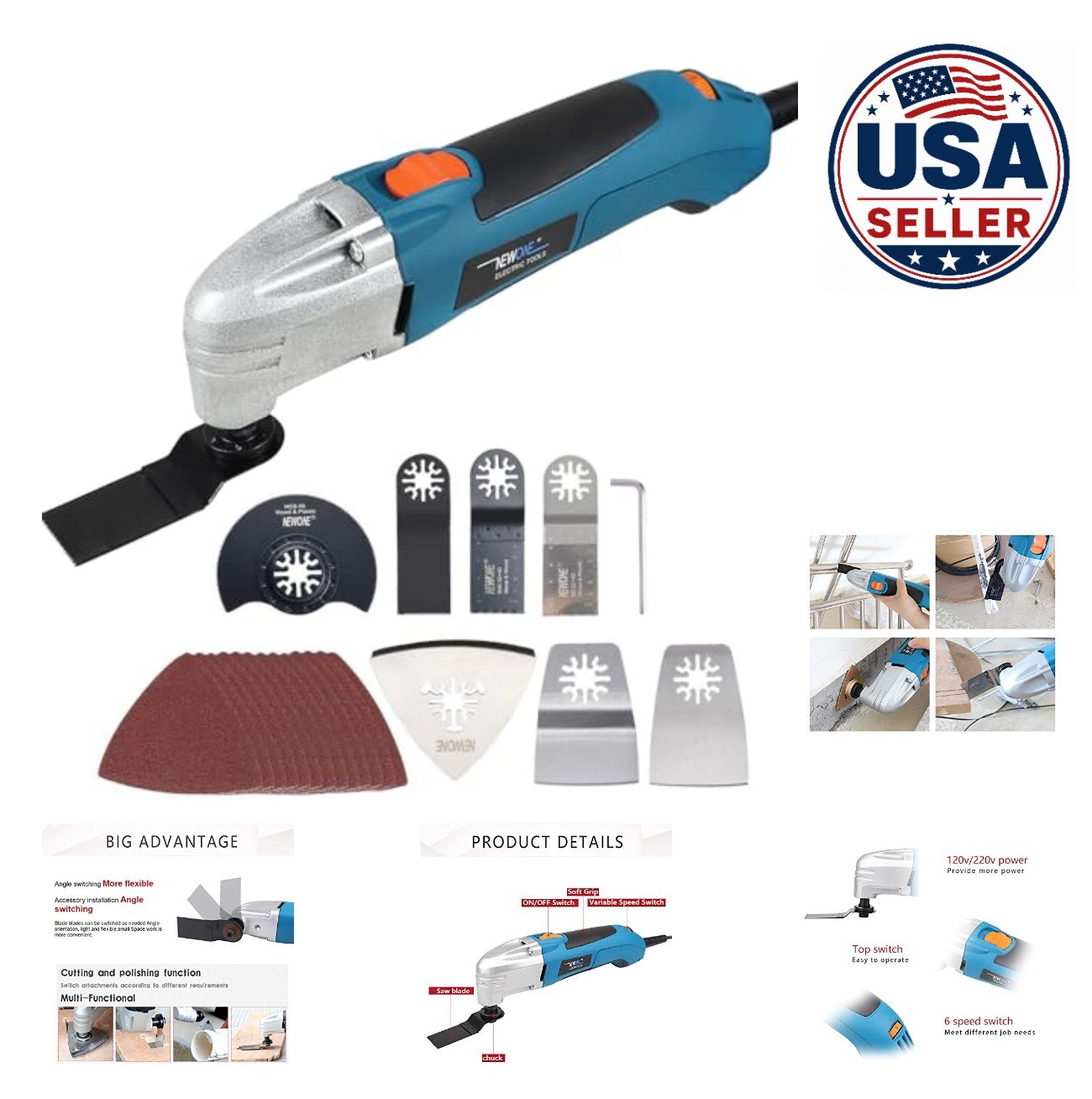 Oscillating Multi-Tool 2.5A Variable Speed 15000-22000 OPM with 20pcs