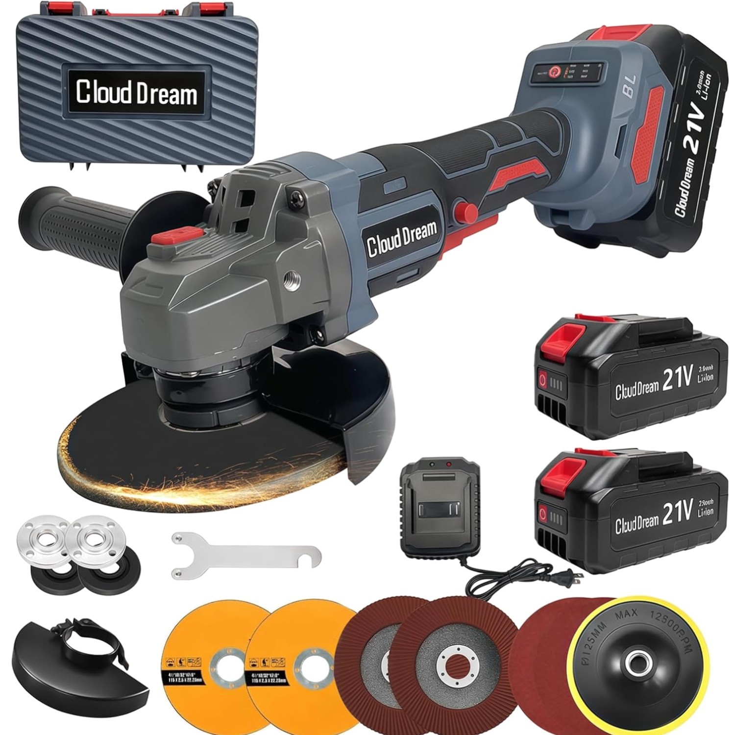High-Efficiency 10000 RPM Cordless Angle Grinder with Safety Features Included