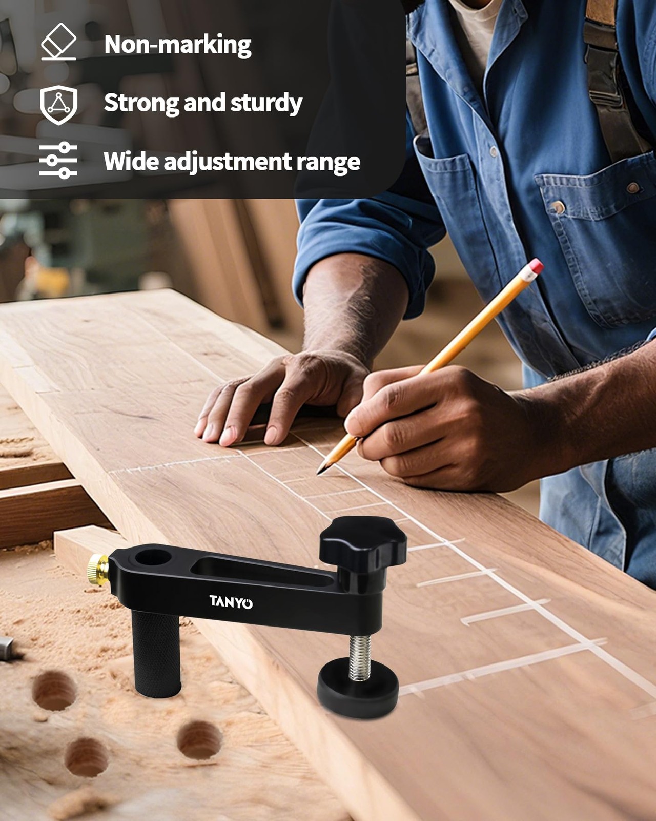 TANYO Bench Dog Clamp, 3/4&Prime; Hole Clamps for Woodworking, 19mm Black