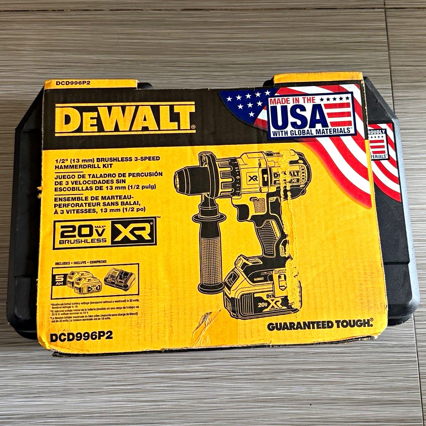 DEWALT DCD996P2 20V MAX XR Brushless 3-Speed 1/2&Prime; Hammer Drill Kit 2x5Ah