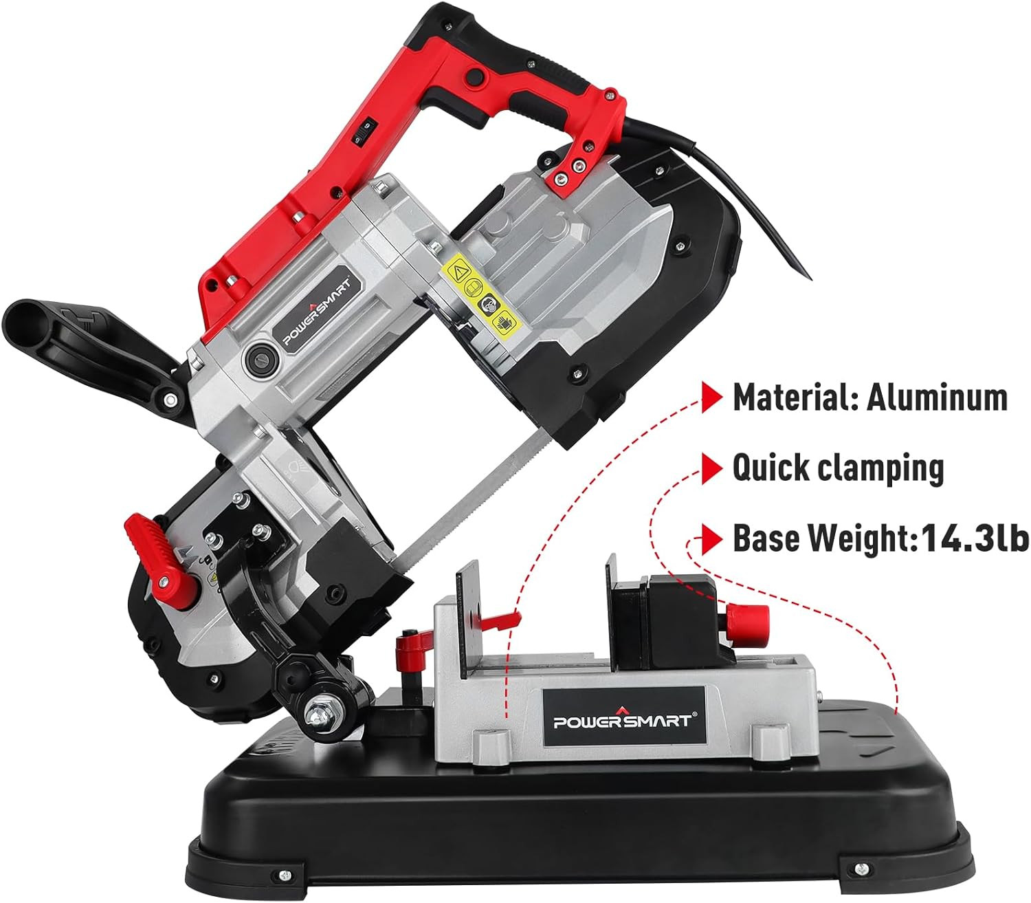 Powersmart Portable Band Saw with Removable Alloy Steel Base, 10Amp 1100W Motor