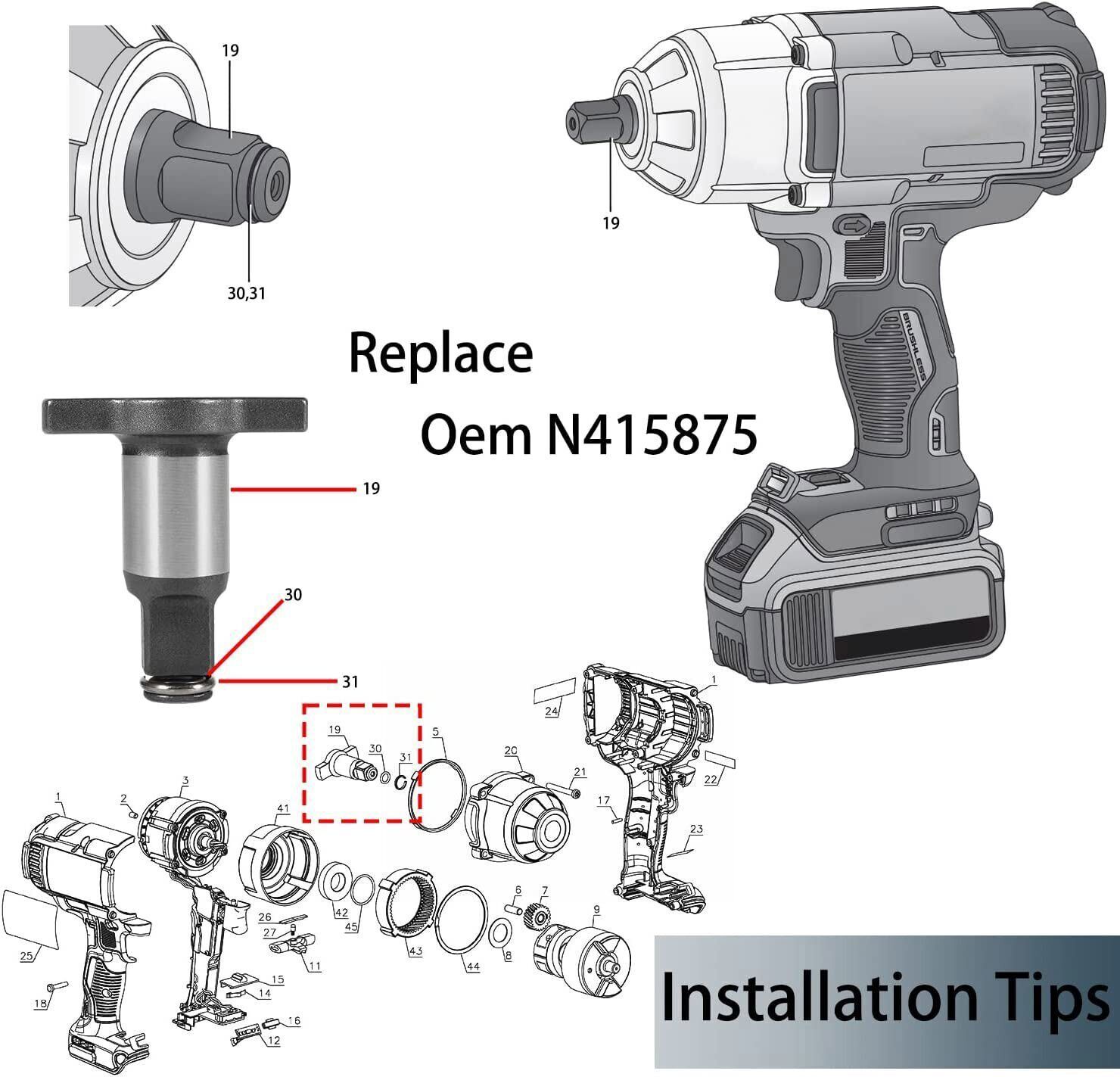 N415875 ANVIL ASSEMBLY 1/2 » FOR IMPACT WRENCH DCF899HB DCF899HP 18V 20V