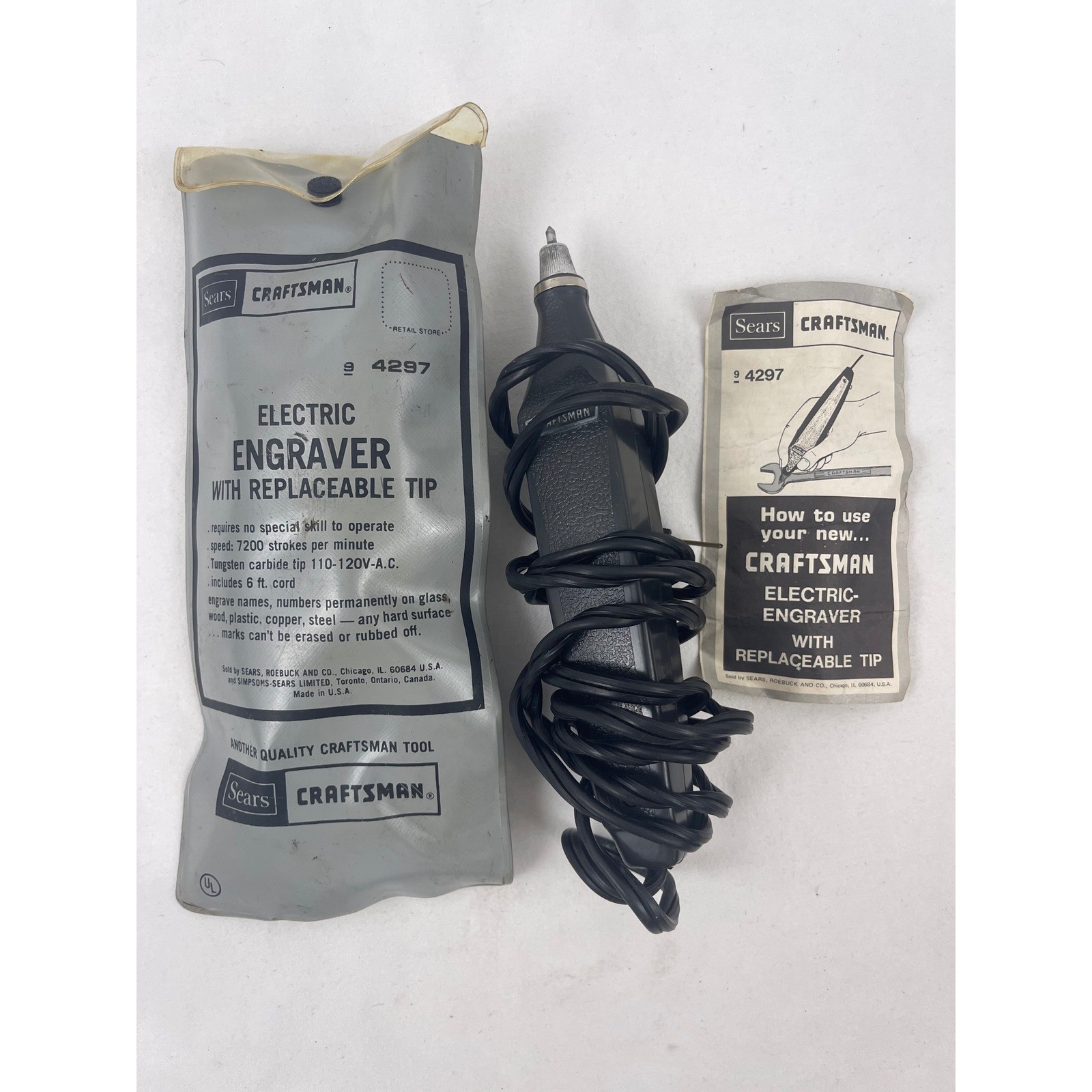 Craftsman 94297 Electric Engraver Black Tungsten Carbide Tip USA