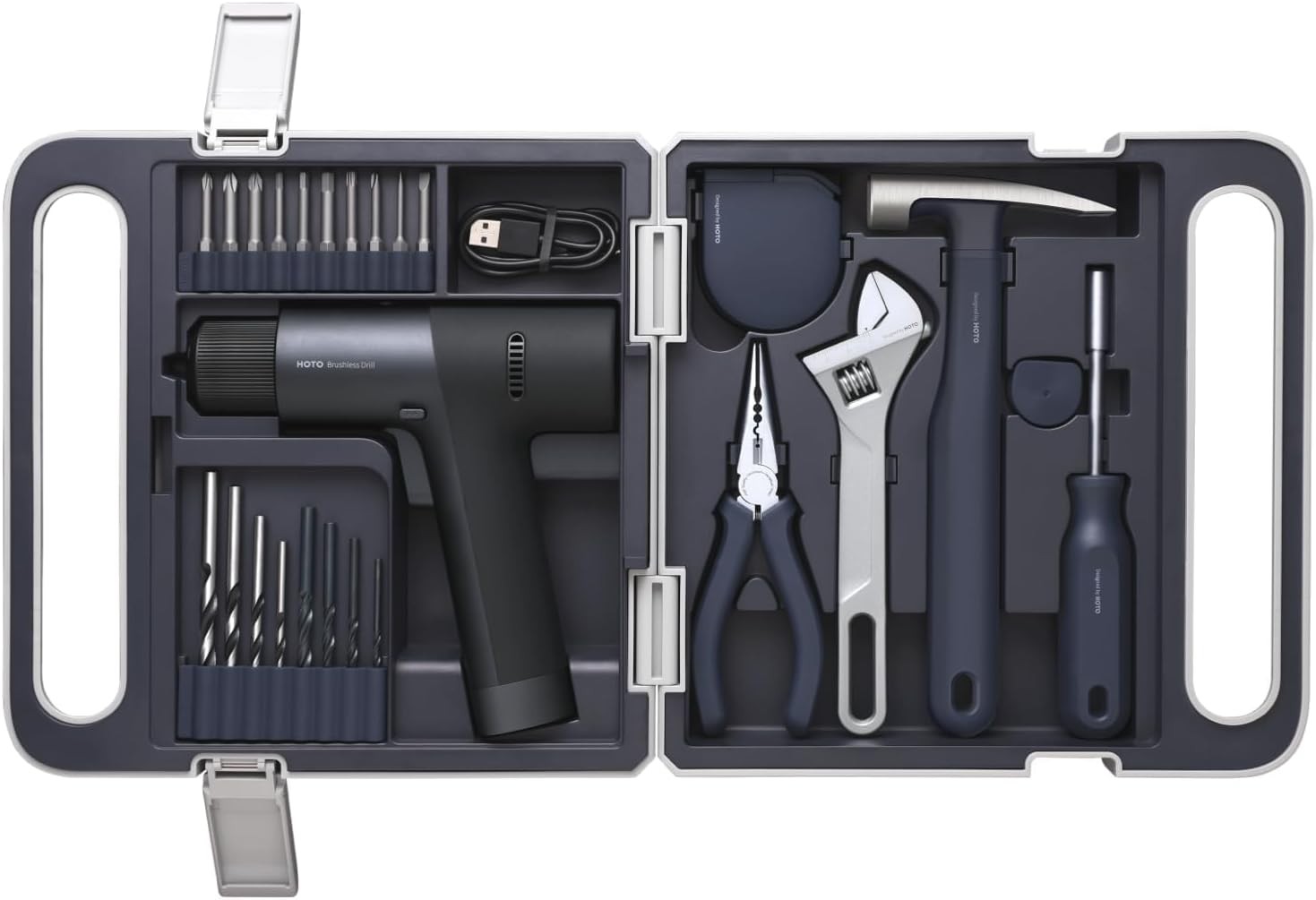 HOTO Cordless Brushless Drill Tool Set, Variable Speed, Hidden Buckle, Unique LE