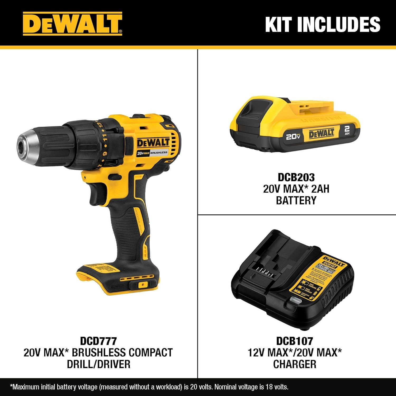 DEWALT 20V MAX Cordless Drill Driver Set, Electric Drill, Brushless 1/2 in 2 Spe