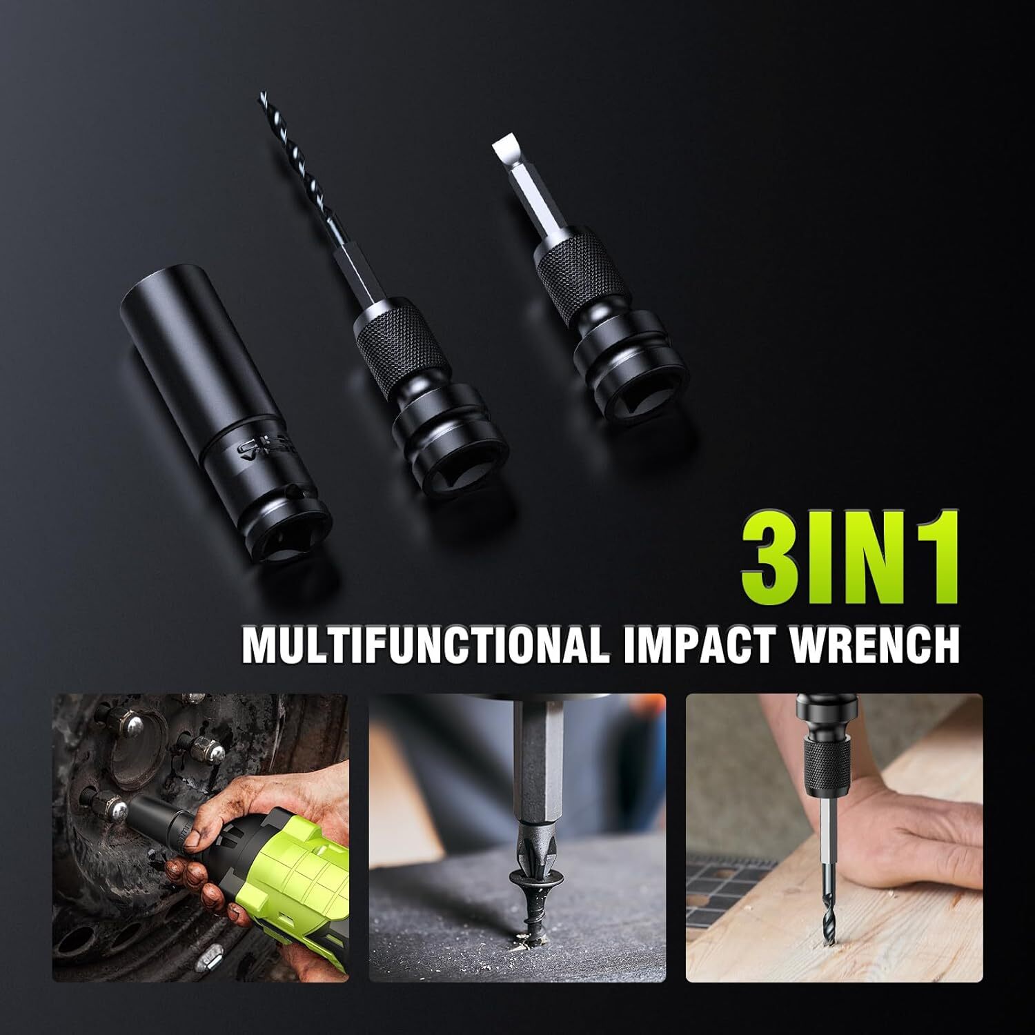 Cordless Electric Impact Wrench Gun 1/2 » High Power Driver w/ 2 Li-ion Battery