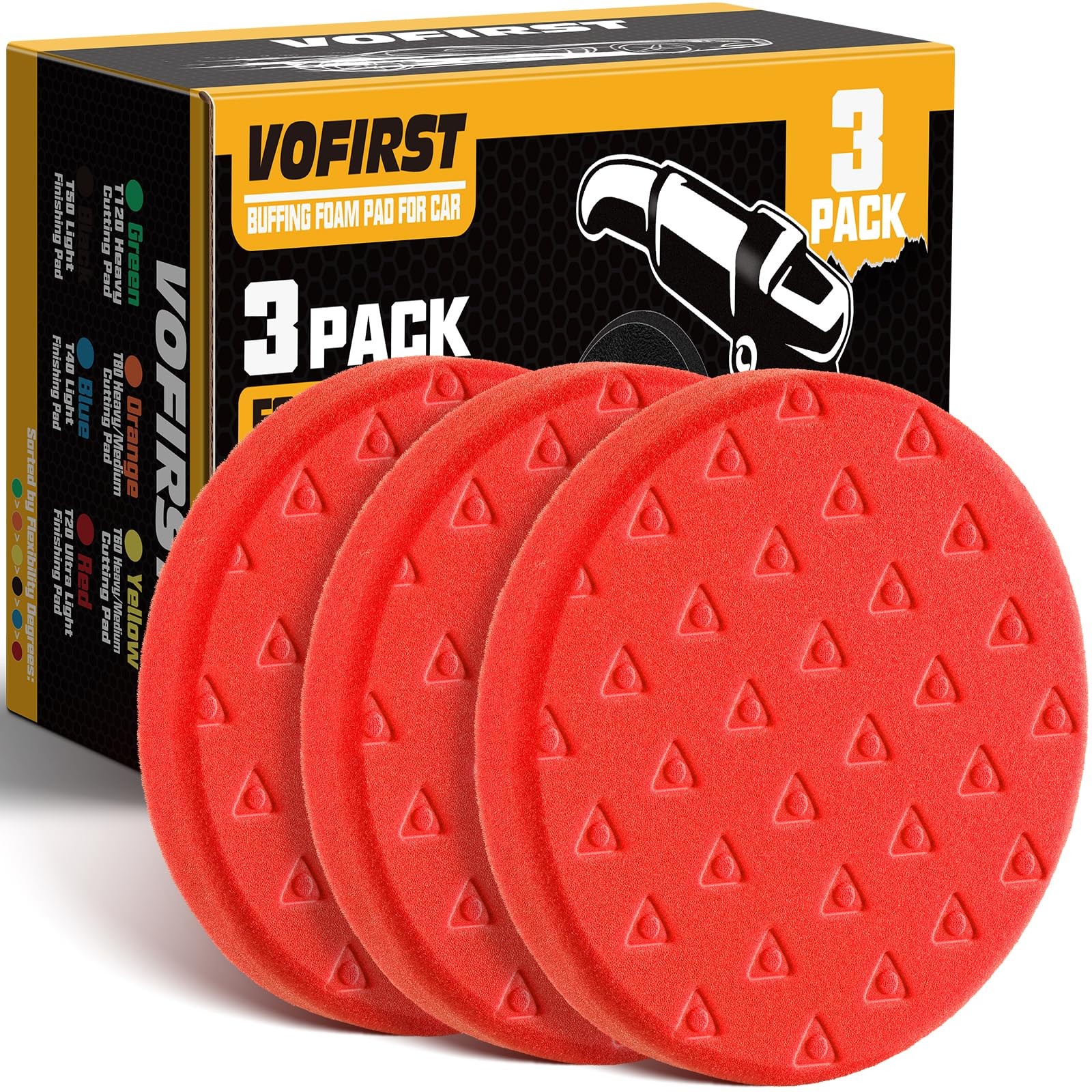 3 PCS Red 6.5 Inch Buffing Polishing Pad Fits 6 Inch 150mm Backing Plate Tool