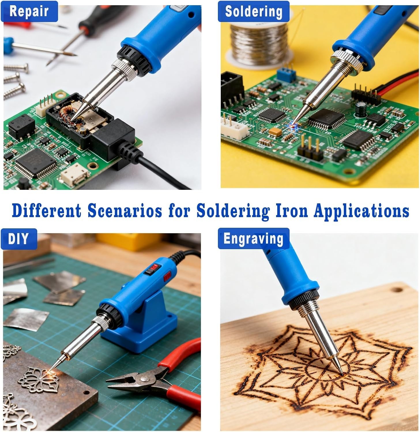 60W Adjustable Temperature Soldering Iron 200-450°C for Precision Repairs