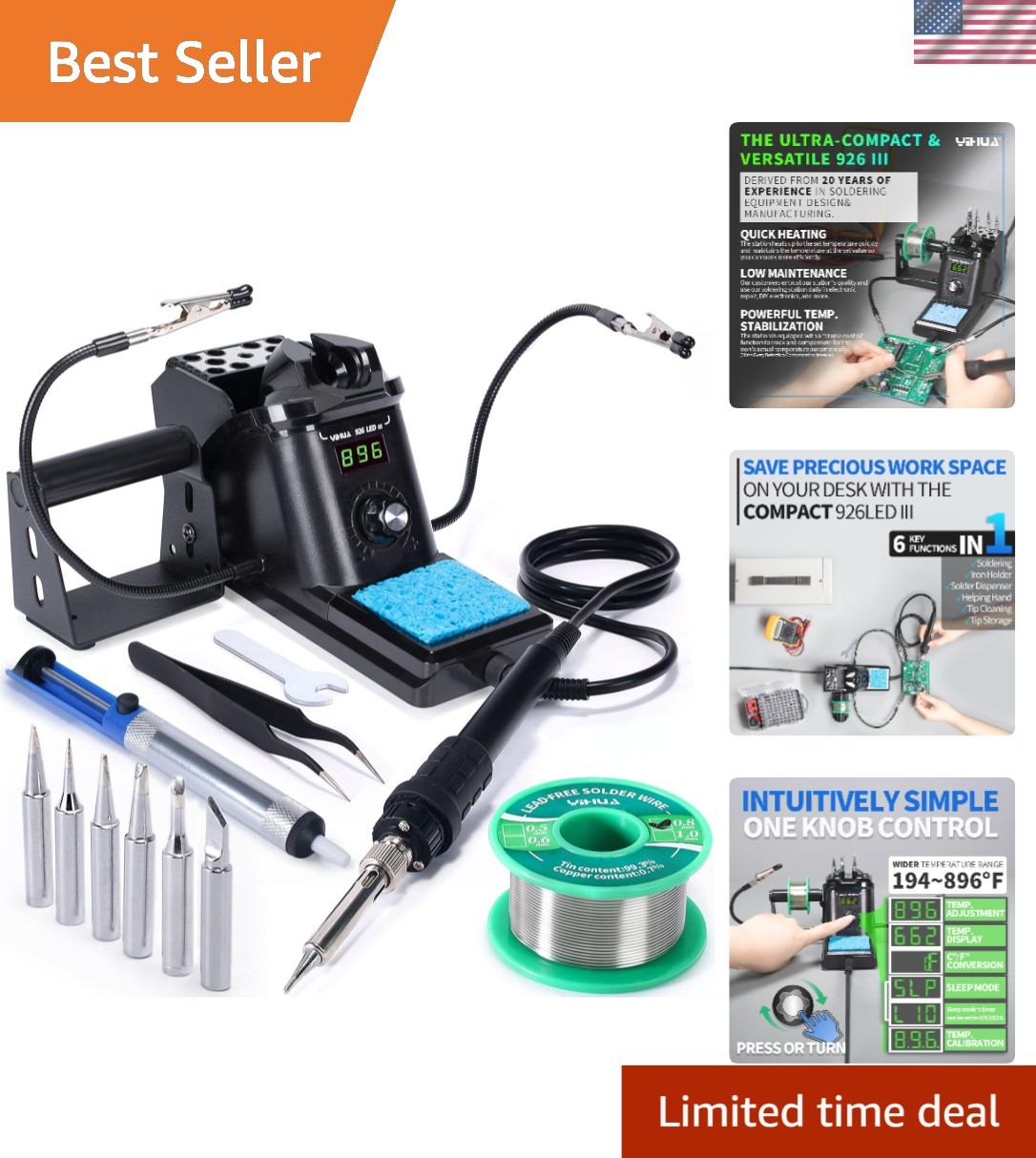 926 III 60W Digital Soldering Iron Station Kit – Compact & Efficient 12-in-1 Set