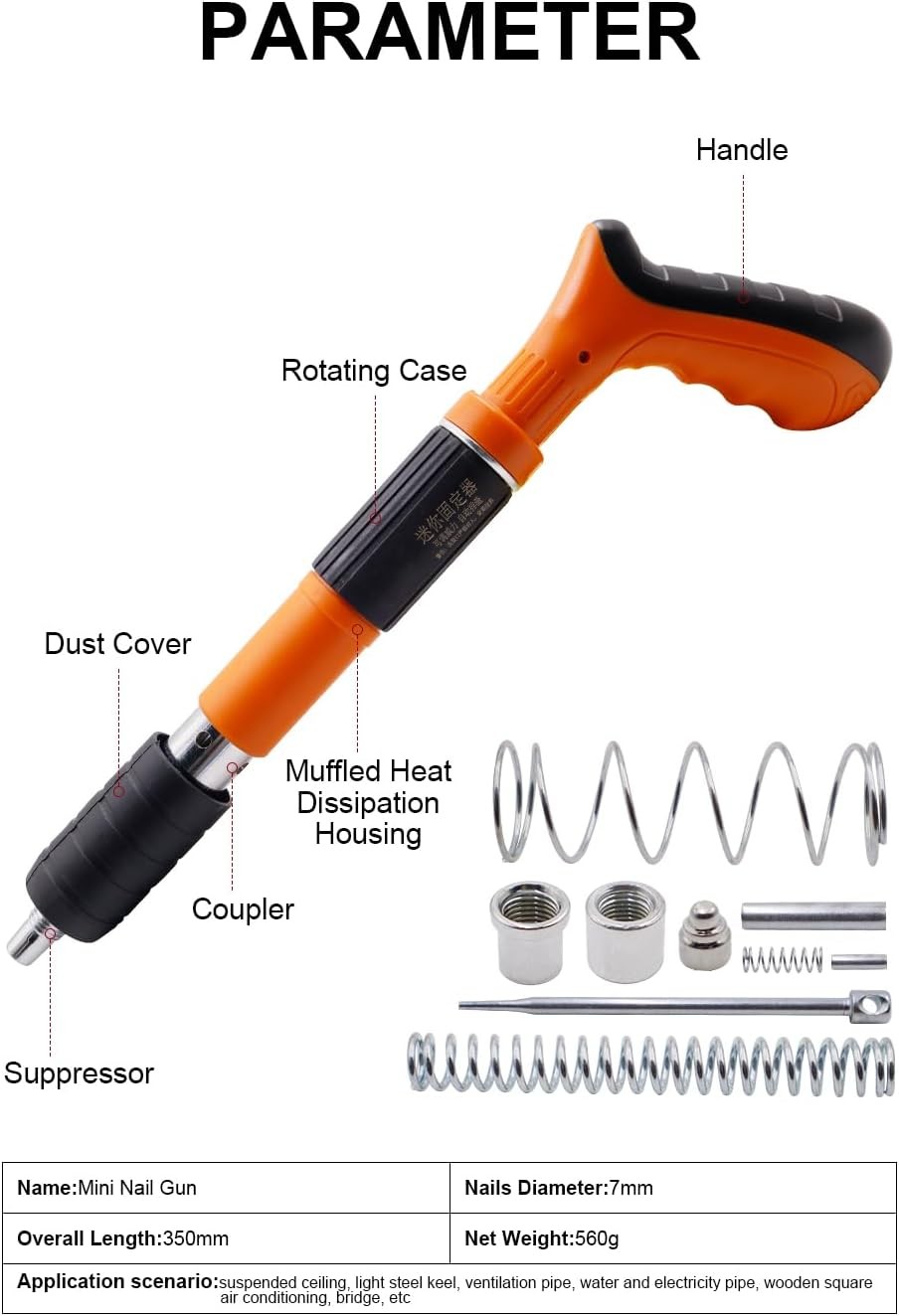 Powerful Concrete Nail Gun Air Nailer Nail Wall Fastening Tool+50PCS Round Nails