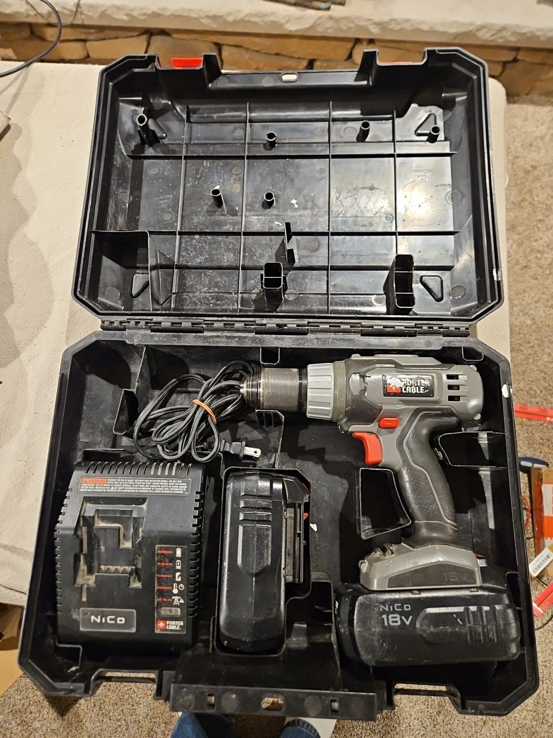 Porter Cable PC1800D 18V Cordless 1/2&Prime; Drill w Charger Batteries Case FOR PARTS
