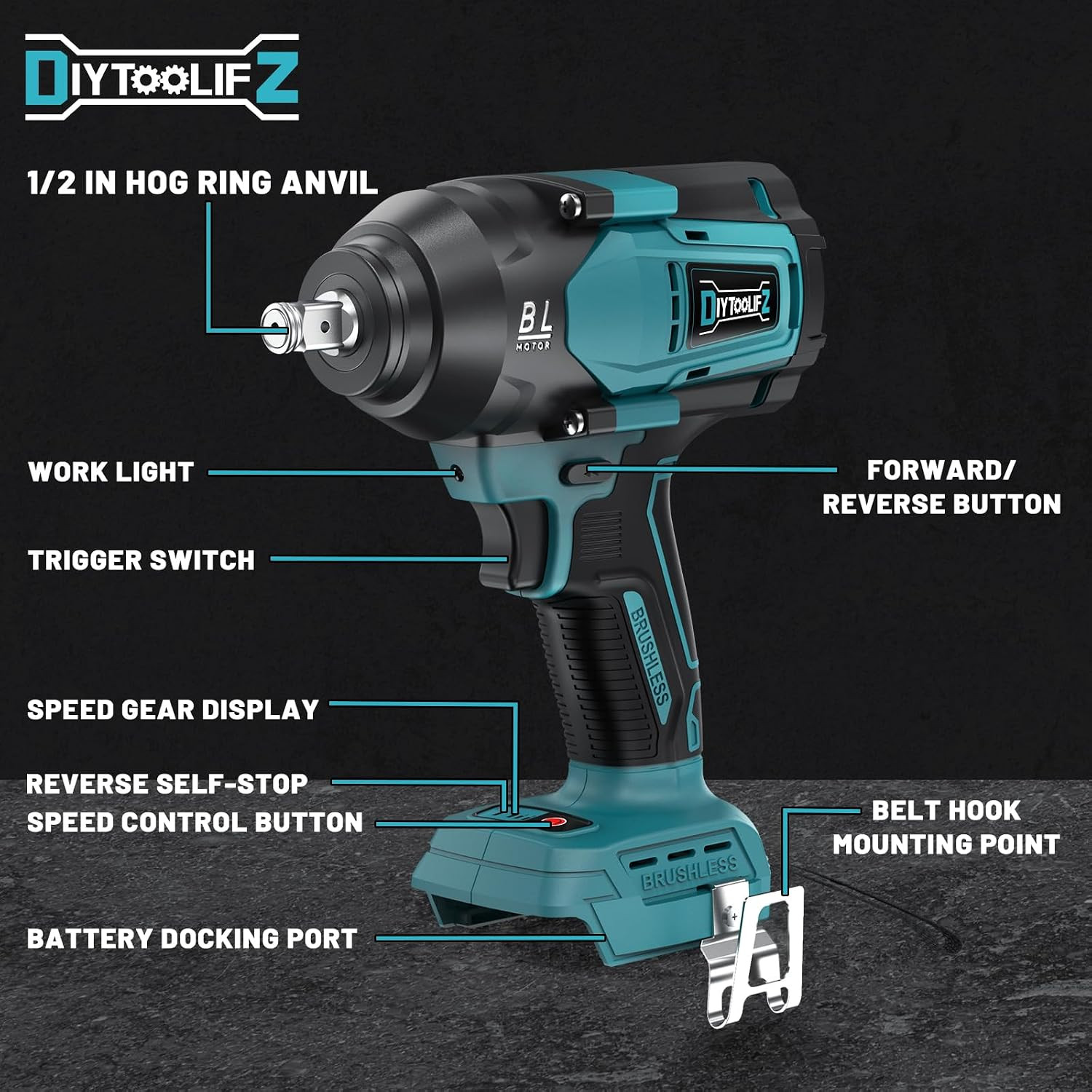 Cordless Impact Wrench 1/2 Inch for Makita 18V Battery, 600Ft-Lbs(850N. M) Brush