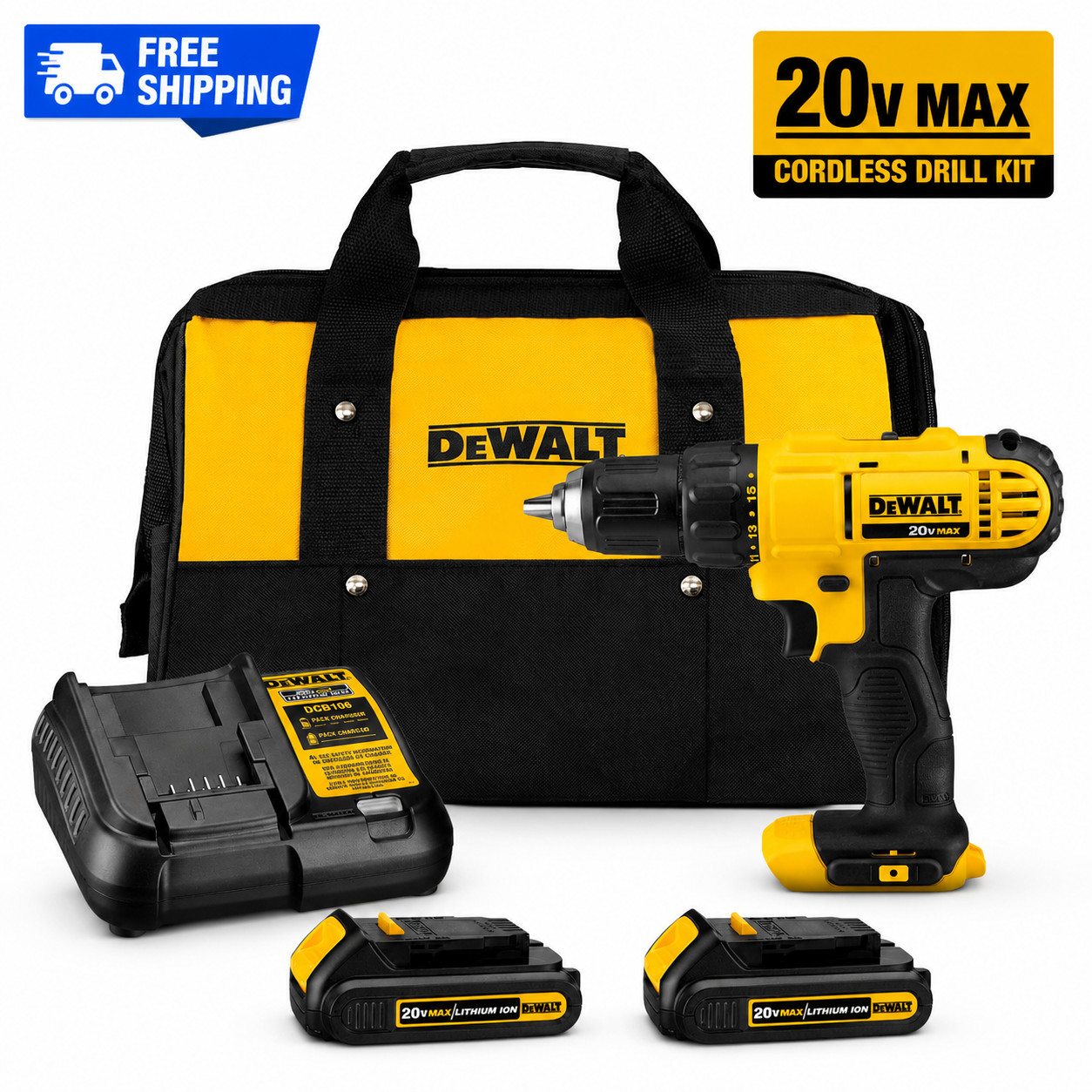 DEWALT DCD771C2 20V MAX Cordless Drill Driver Kit 2 Batteries Charger Bag