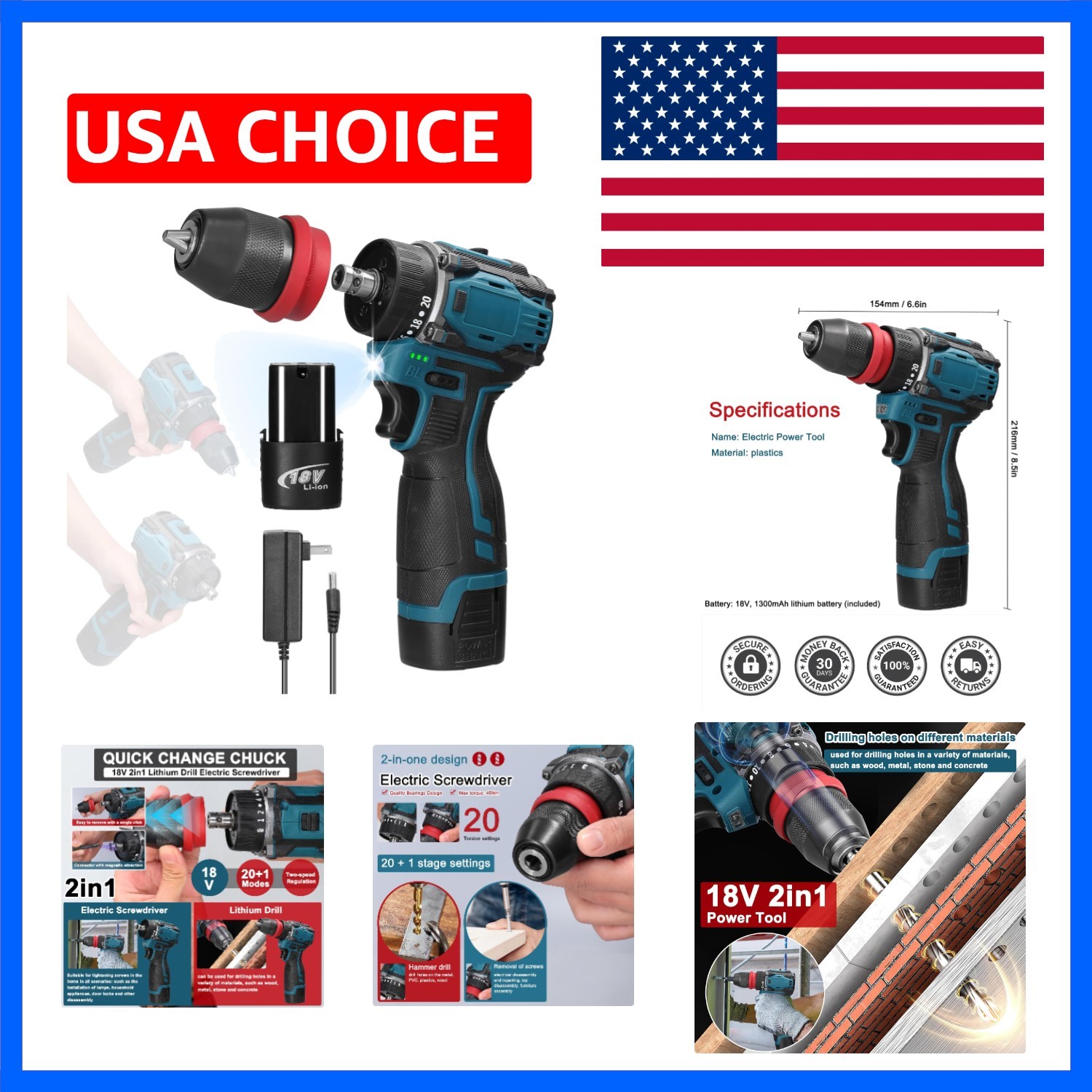 18V 2 in 1 Power Drill, Electric Screwdriver, Screw Driver | 45Nm Torque, Bru…