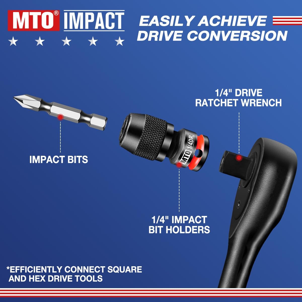 MTO 1/4-Inch Square Drive to Hex Socket Adapter, Quick 1/4&Prime;