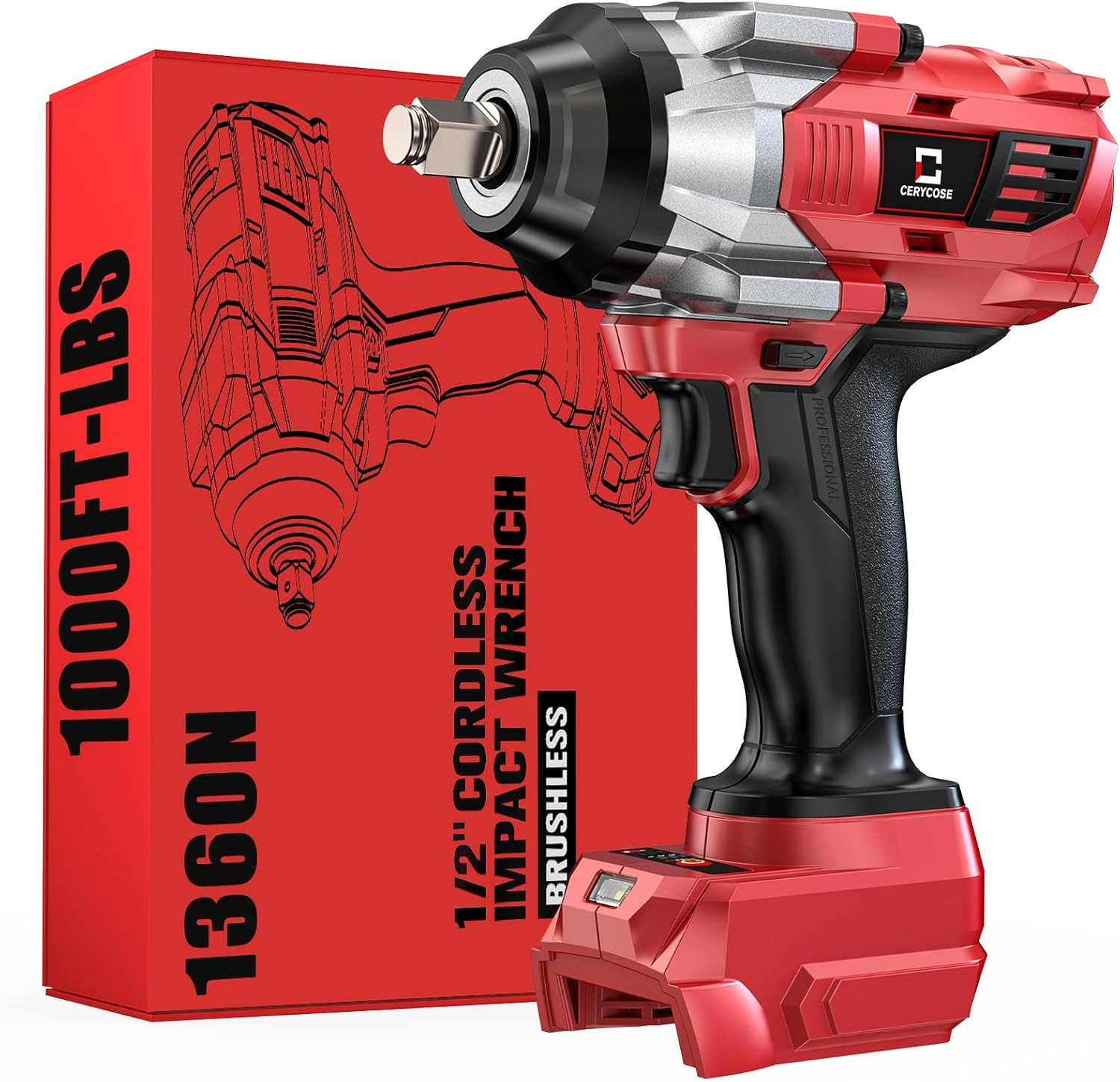 Cordless Impact Wrench 1/2 Inch for Milwaukee 18V Battery, 900Ft-Lbs (1200N.M) B