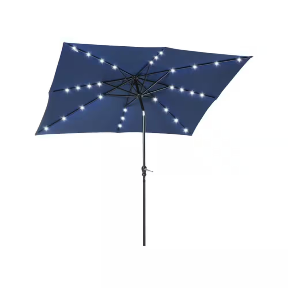 9 Ft. X 7 Ft. Patio Outdoor Steel Solar LED Lighted Umbrella with Tilt and Crank