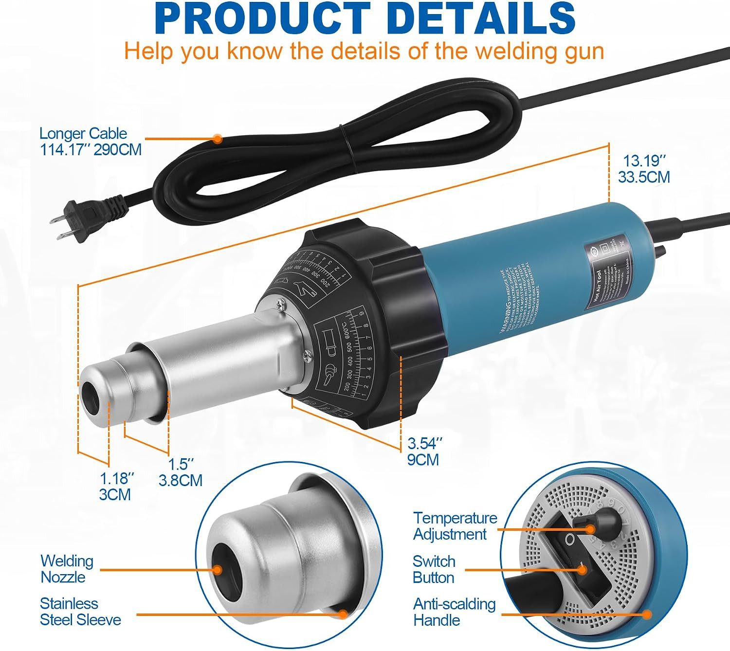 1600W 110V Hot Air Welder Heating Gun, TPO PVC Vinyl Welding Kit with Welding Sp