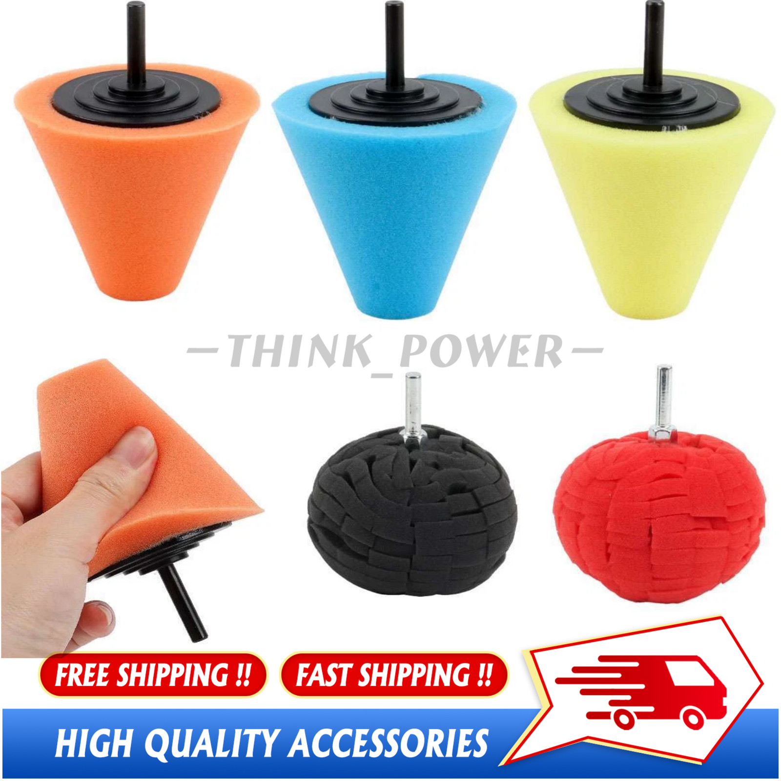 5x Foam Drill Polishing Cone Ball Pads Kit Car Hub Waxing Buffing Wheel Polisher