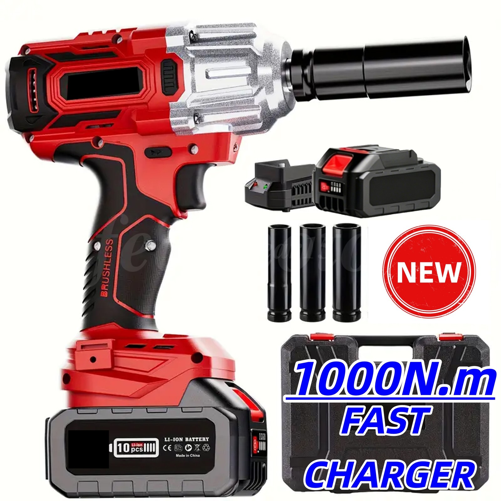 1000Nm Cordless Impact Wrench & LED 1/2&Prime;Chuck 20V Electric Impact Gun w/ Battery