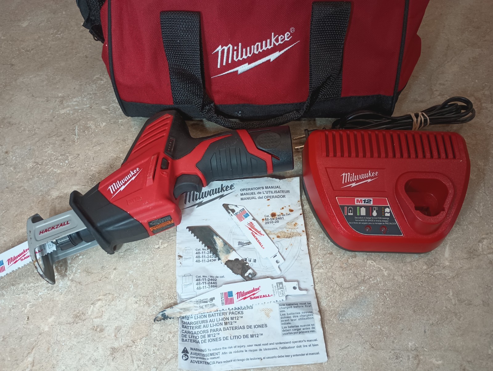 Milwaukee 2420-20 M12 HACKZALL Recip Saw w/ Bag, Charger, Manual, Blades Li-ion