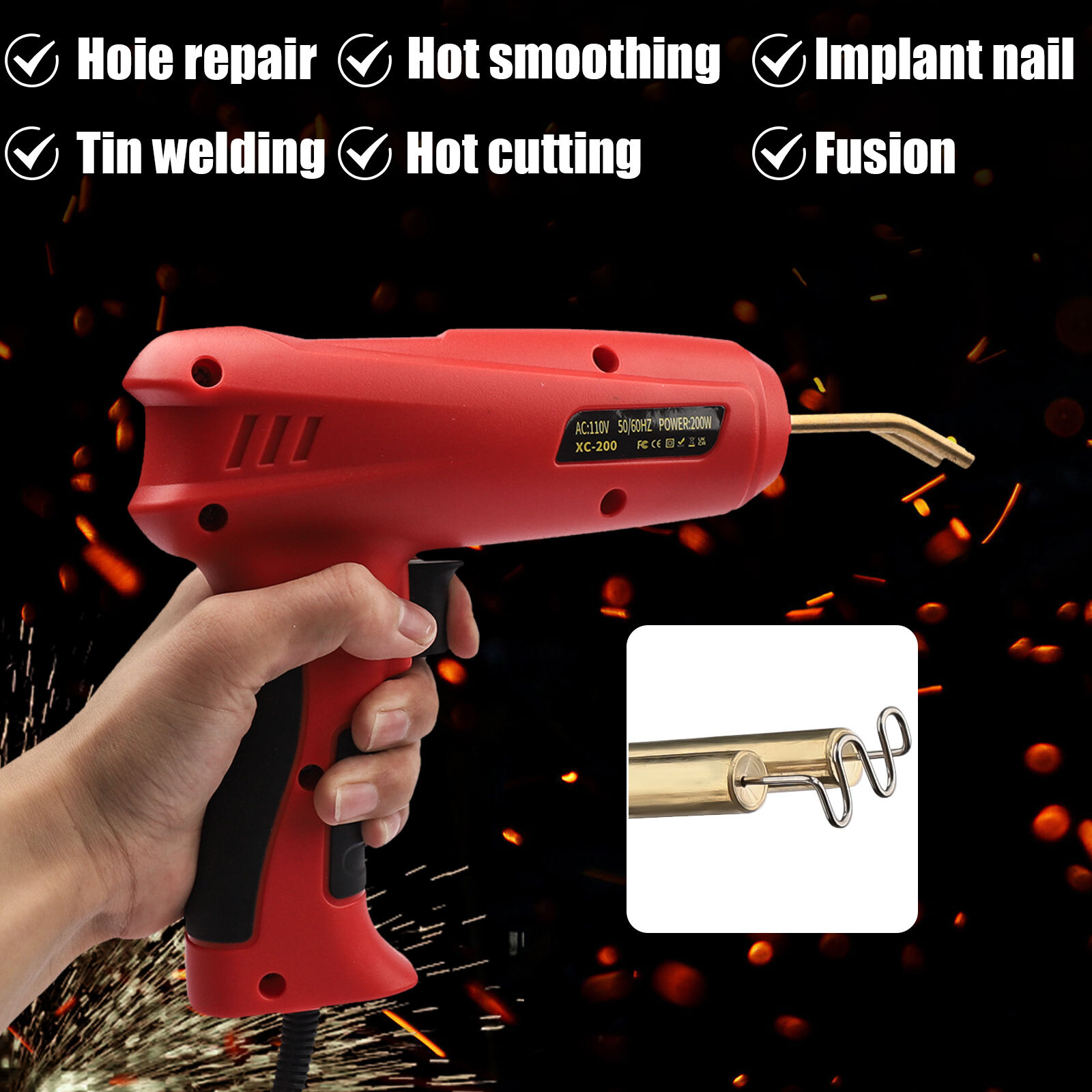 200W Hot Stapler Car Bumper Fender Welder Gun Plastic Repair Kit 1200 Staples