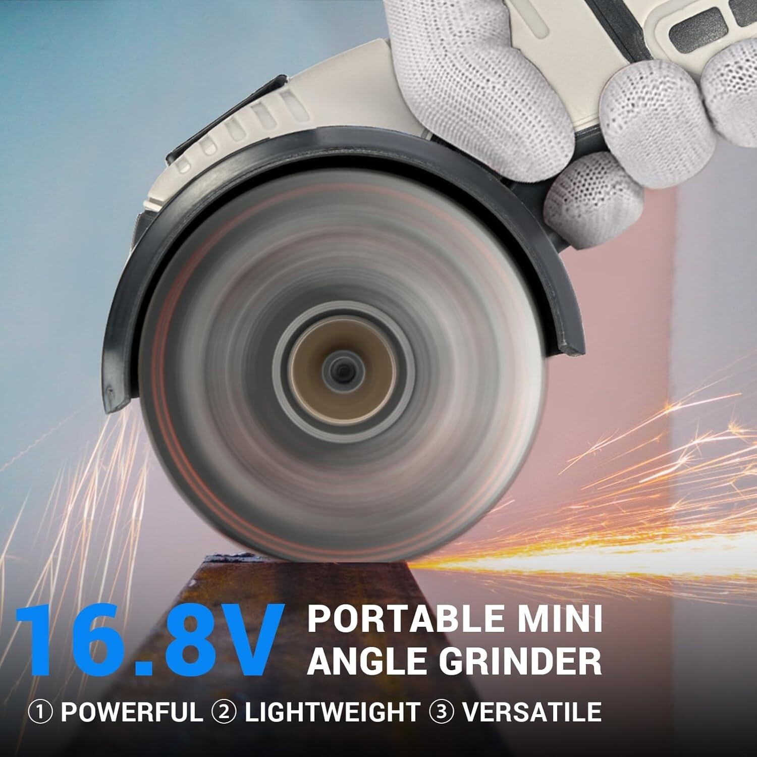 Amoladora angular portátil inalámbrica con 2 baterías de 16,8 V y 2000 mAh..