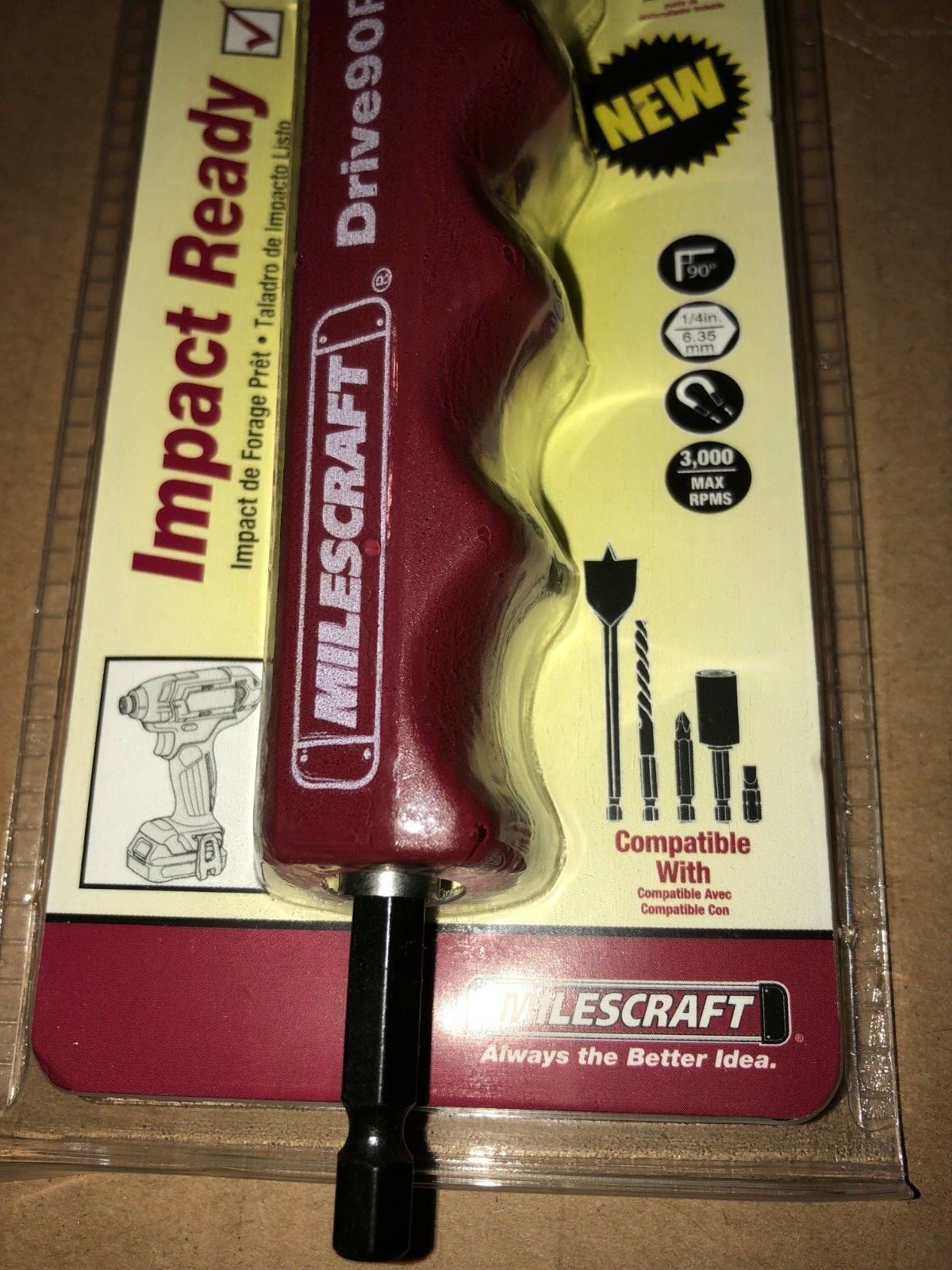 Milescraft Right Angle Impact Drill 90PLUS Power Tool Hex Socket Grip Handle NEW