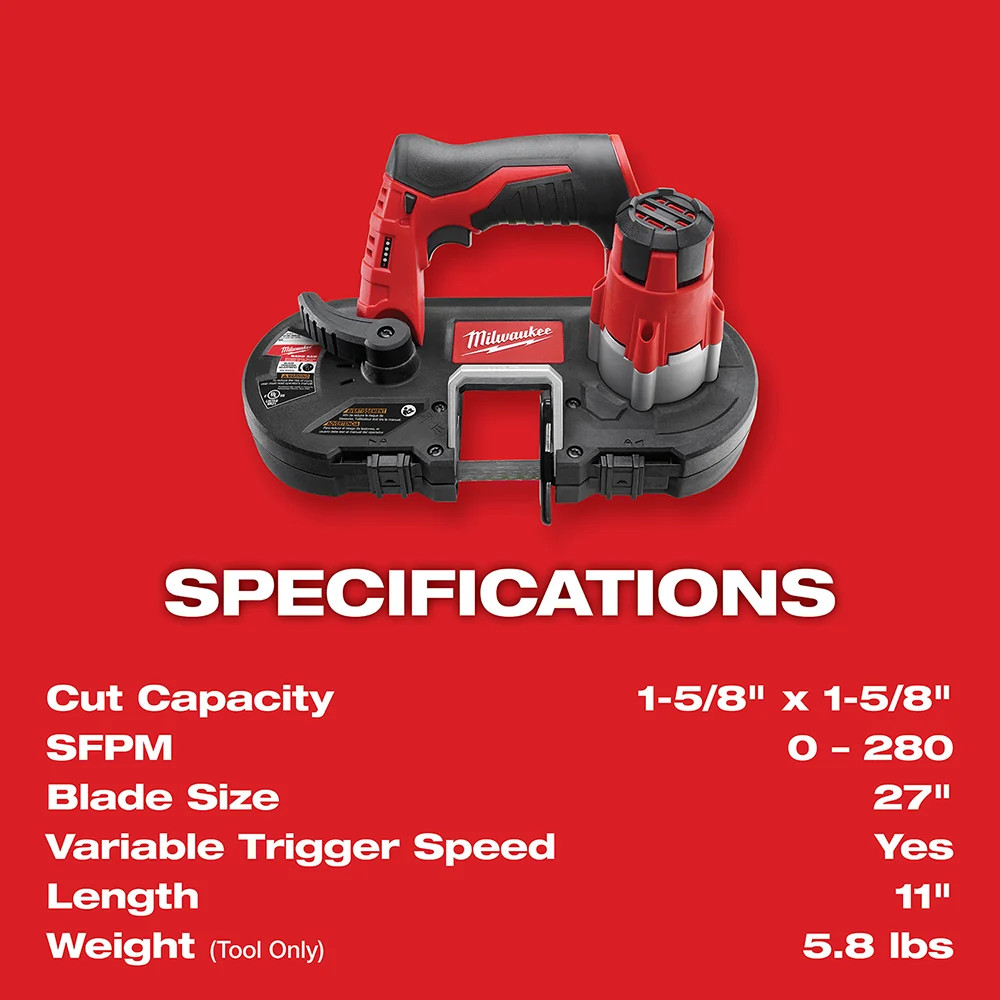 Milwaukee 2429-80 M12 12V Cordless Sub-Compact Band Saw – Recon – Bare Tool