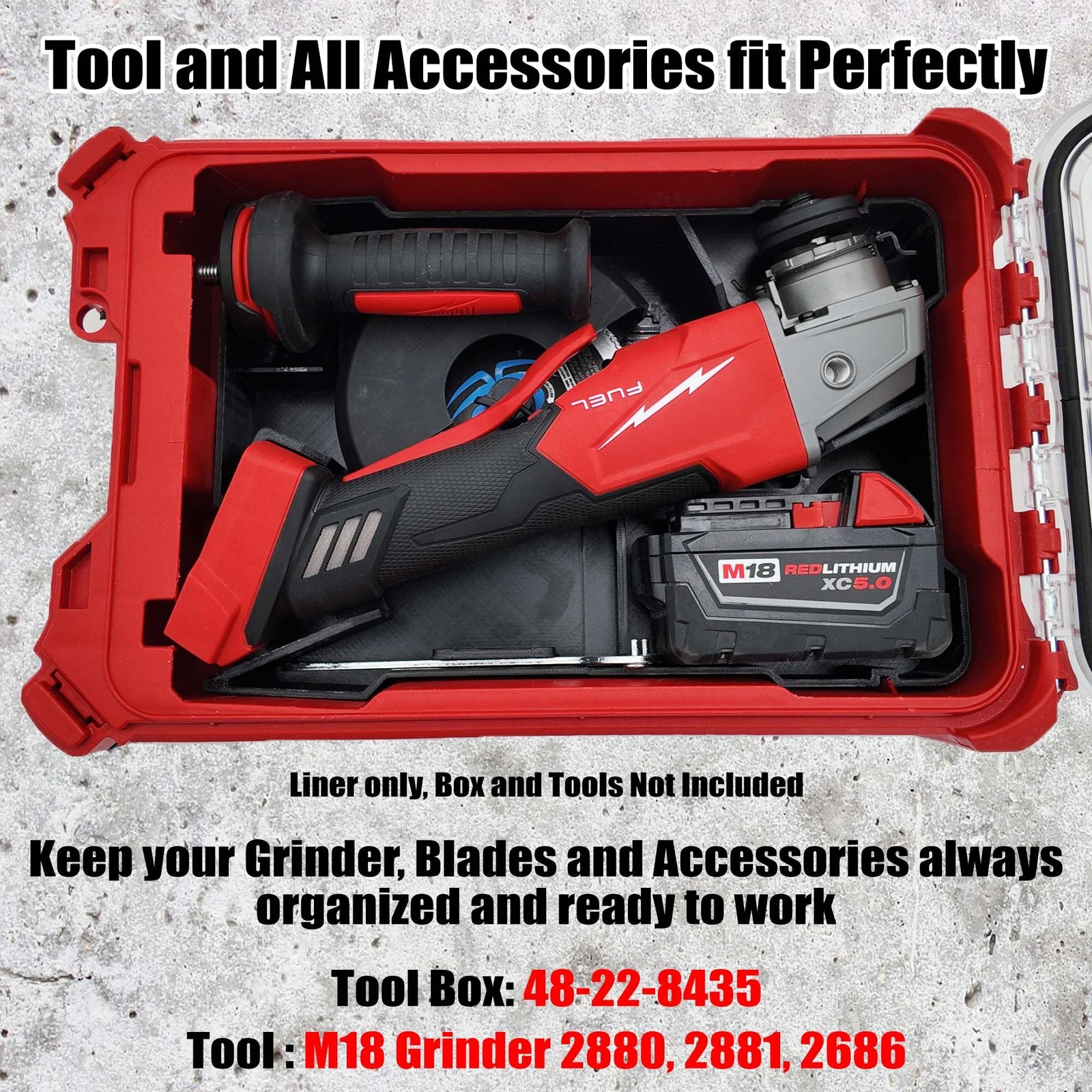 Tidy Tool Insert for Milwaukee M18 Grinder (Fits 2880, 2881, 2686 black