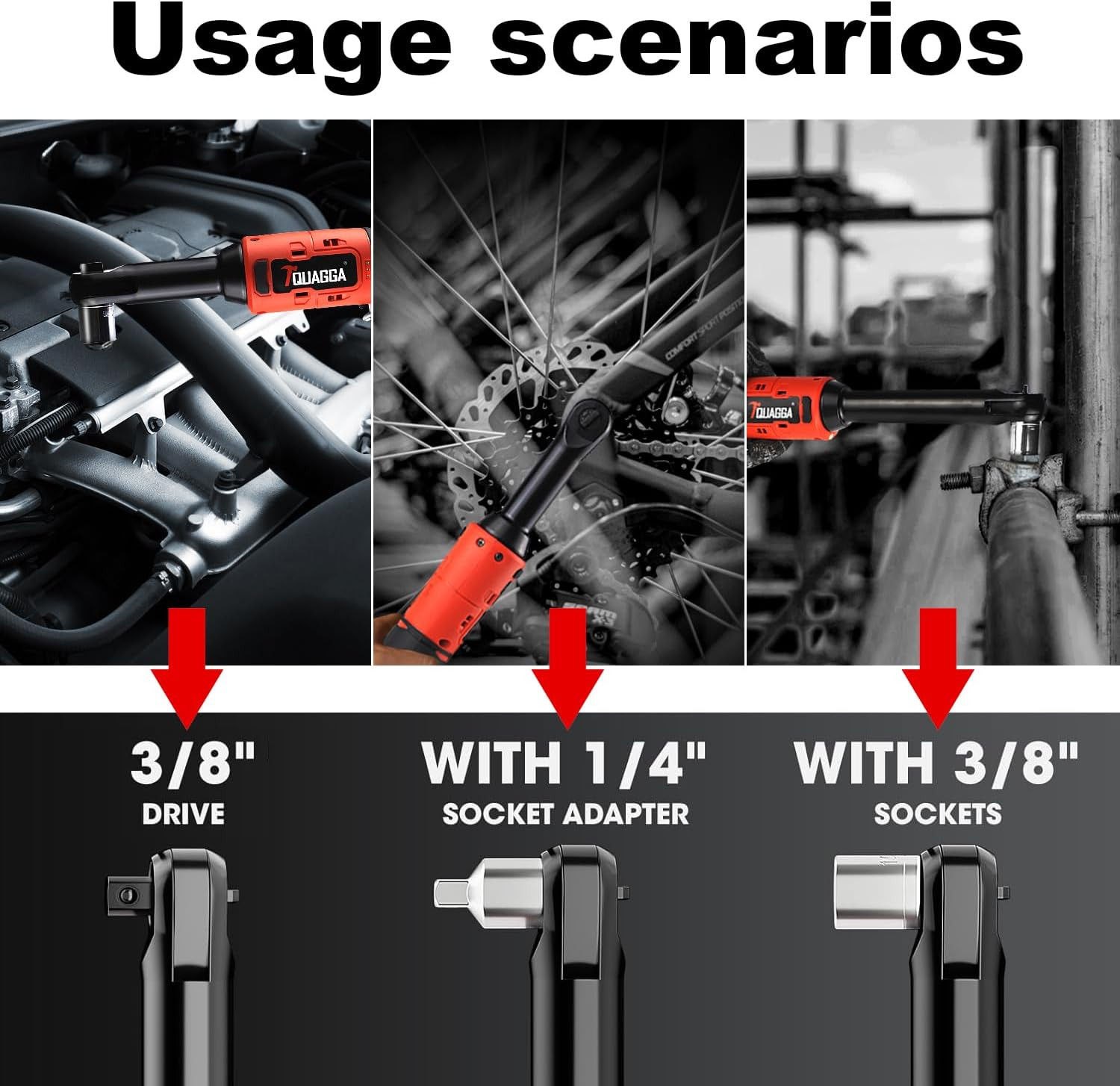 3/8&Prime; Cordless Electric Ratchet Wrench Set, 18V Power Ratchet Tool Kit with 2 Pac