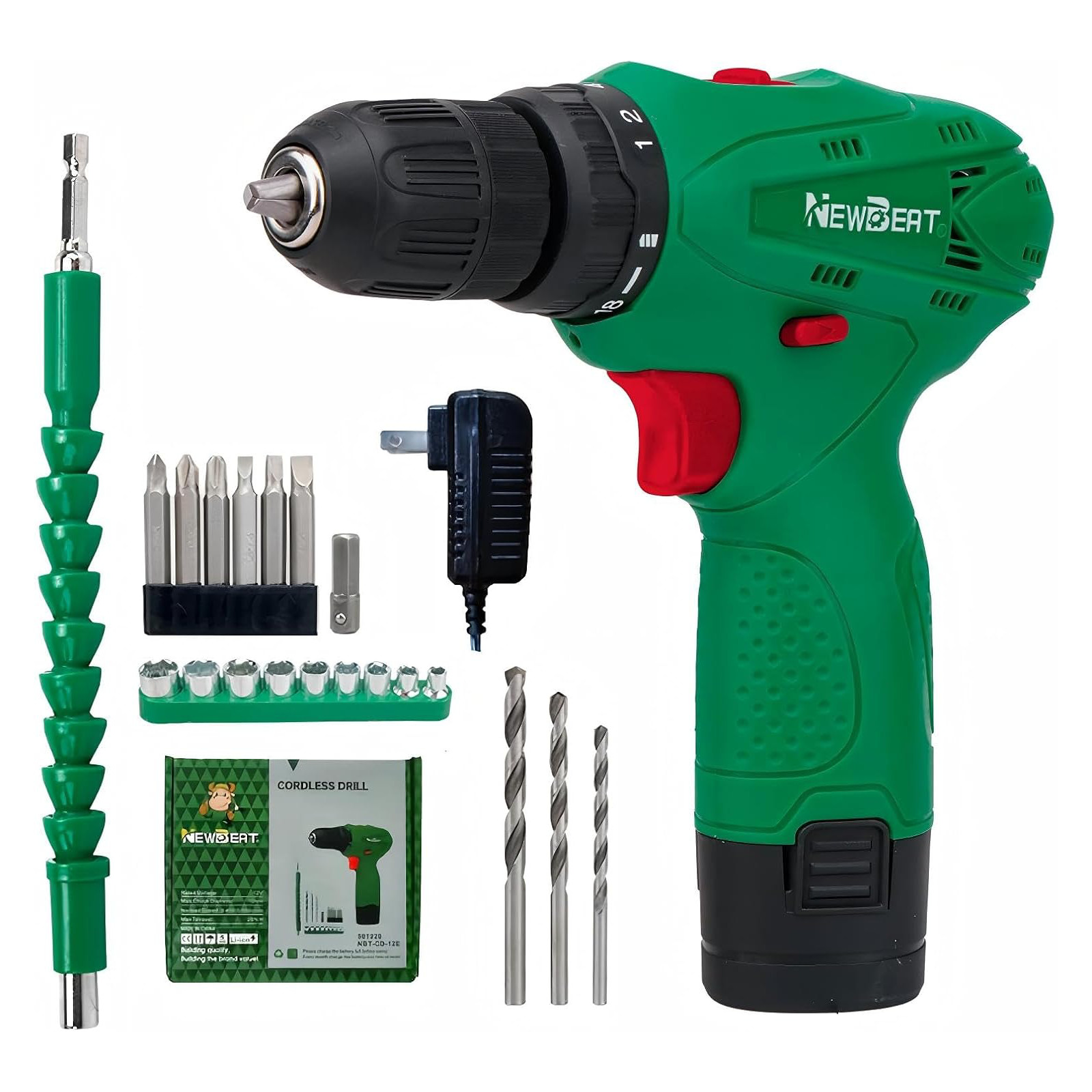 Newbeat 12V Cordless Drill Driver 20Nm Torque 2 Speed Electric Power Tool