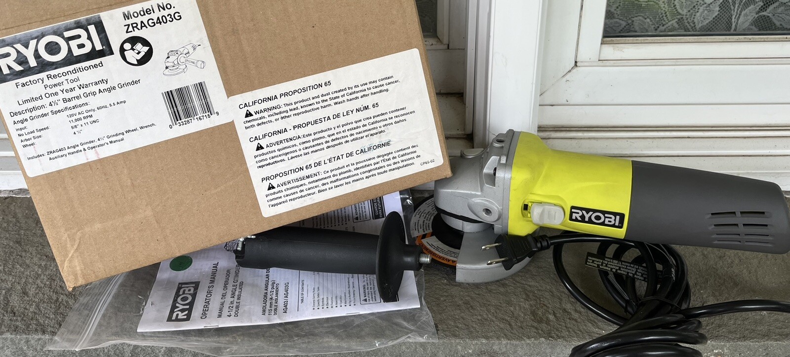 RYOBI AG4031G 4-1/2&Prime; 5.5-Amp Angle Grinder 120v Factory Reconditioned Unused