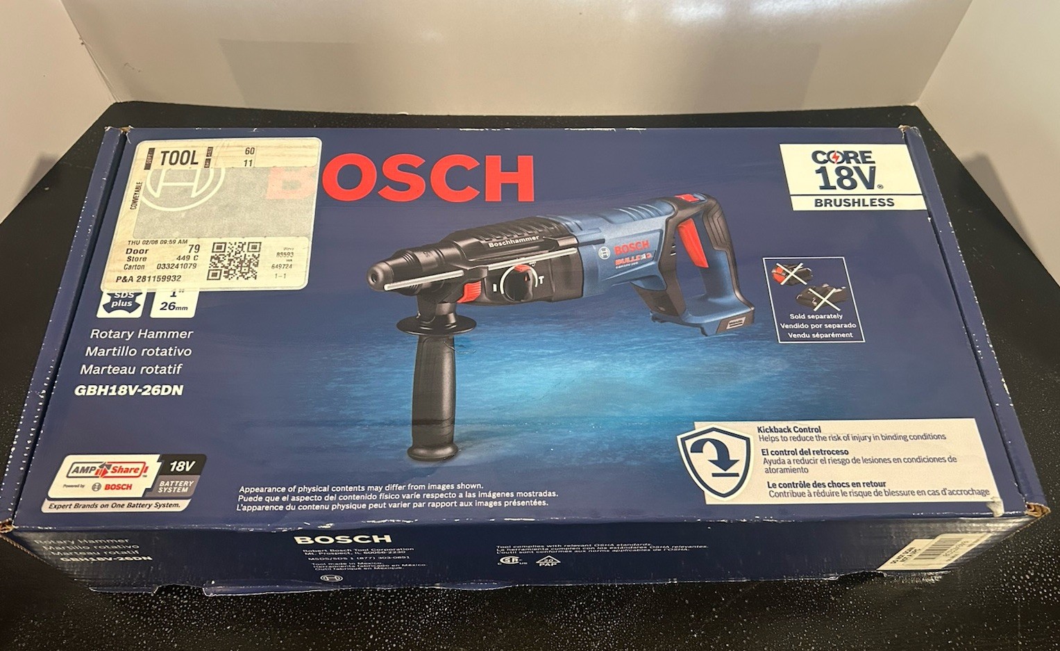 BOSCH GBH18V-26DN 18V 1&Prime; Brushless Cordless SDS Plus Bulldog Rotary Hammer -NEW!