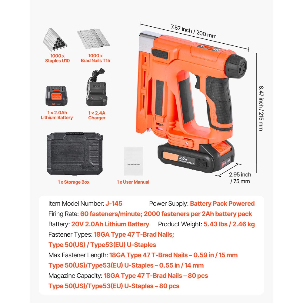 2-in-1 18GA Cordless Nail Staple Gun Kit with Battery & Charger