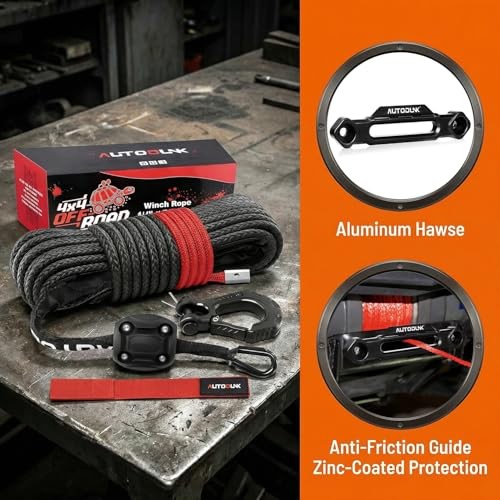 Synthetic Winch Rope – 1/4&Prime; x 50ft 10,000LBS 1/4&Prime; rope with 6&Prime; fairlead Black