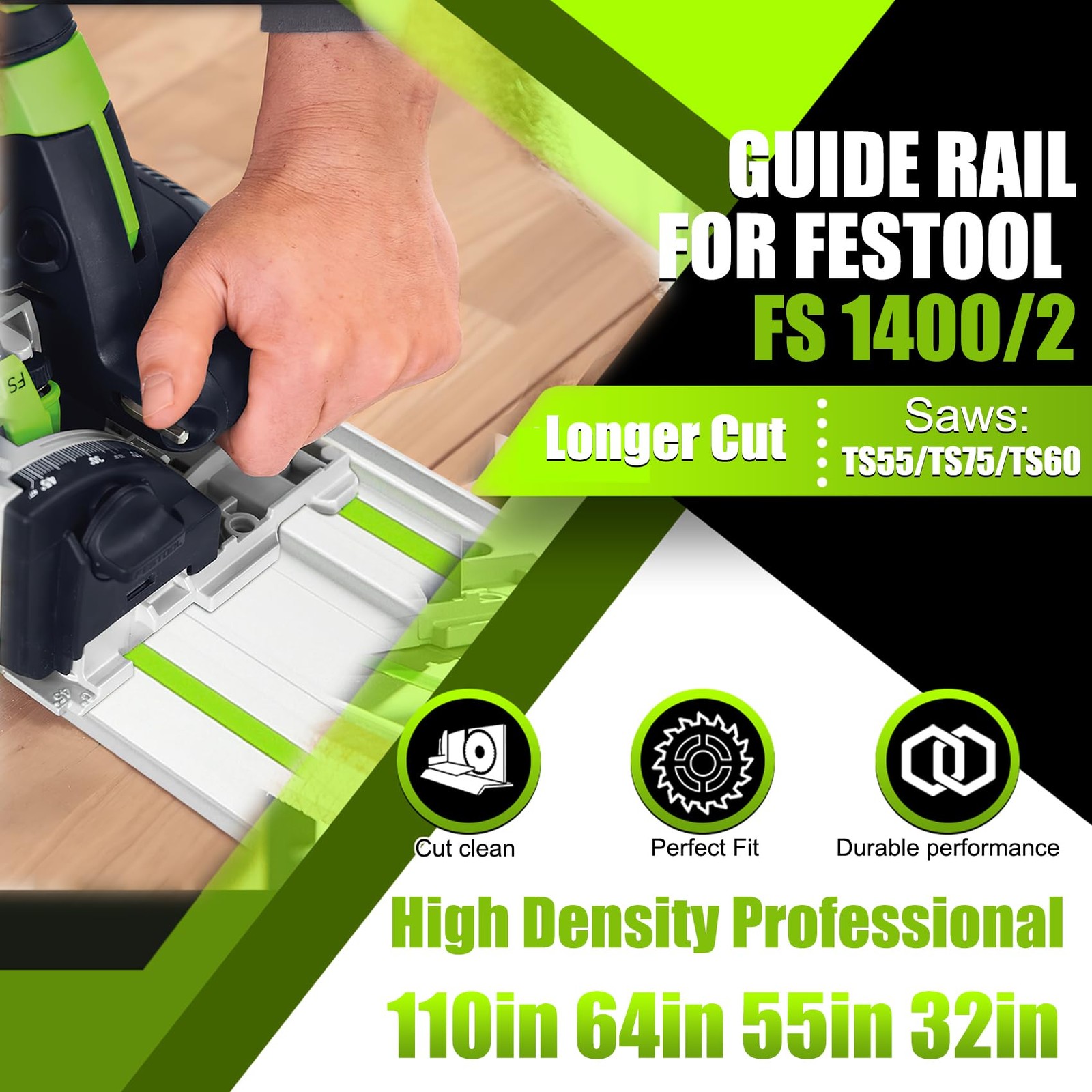 64in Track Saw Guide Rail for festool Track Saw, 32&Prime; x 2 Guide Rail with Conn…