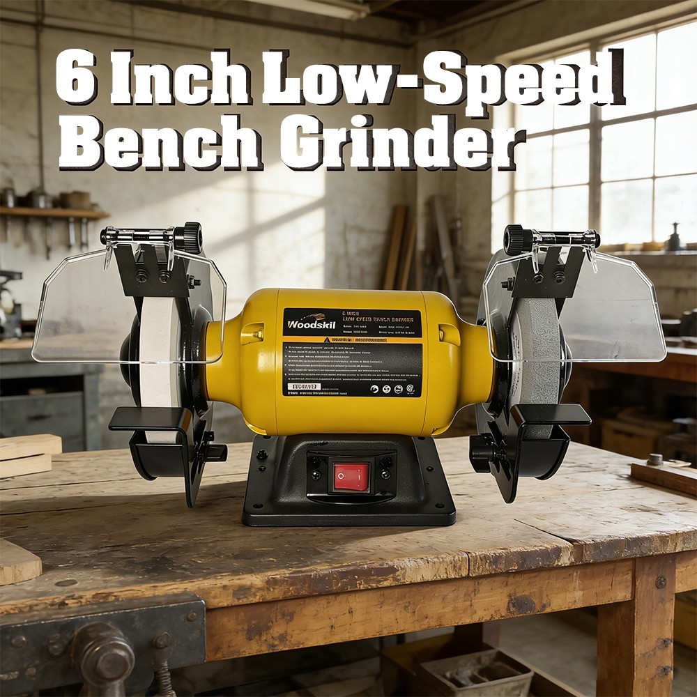 Woodskil 6 inch 1/3HP Low Speed Bench Grinder, 1750RPM Table Grinder for knife