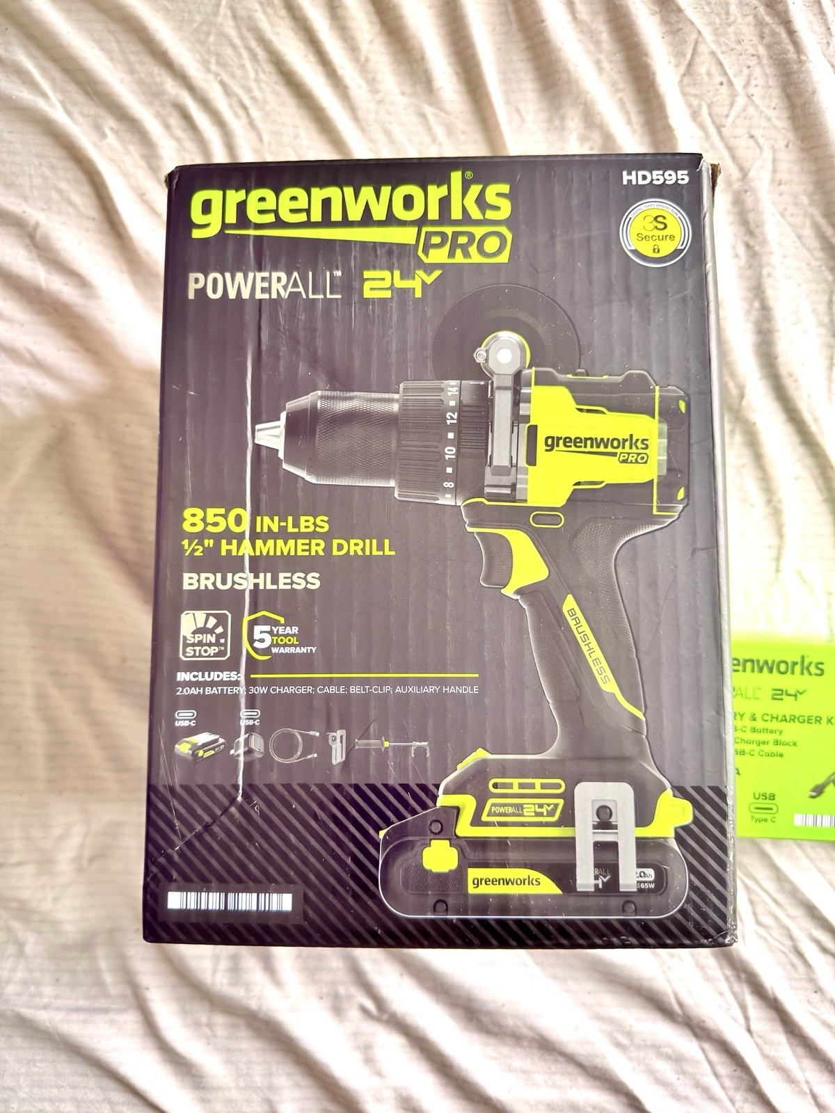 Greenworks Pro 24V Brushless 1/2 Hammer Drill Set + 2.0Ah Battery & Fast Charger